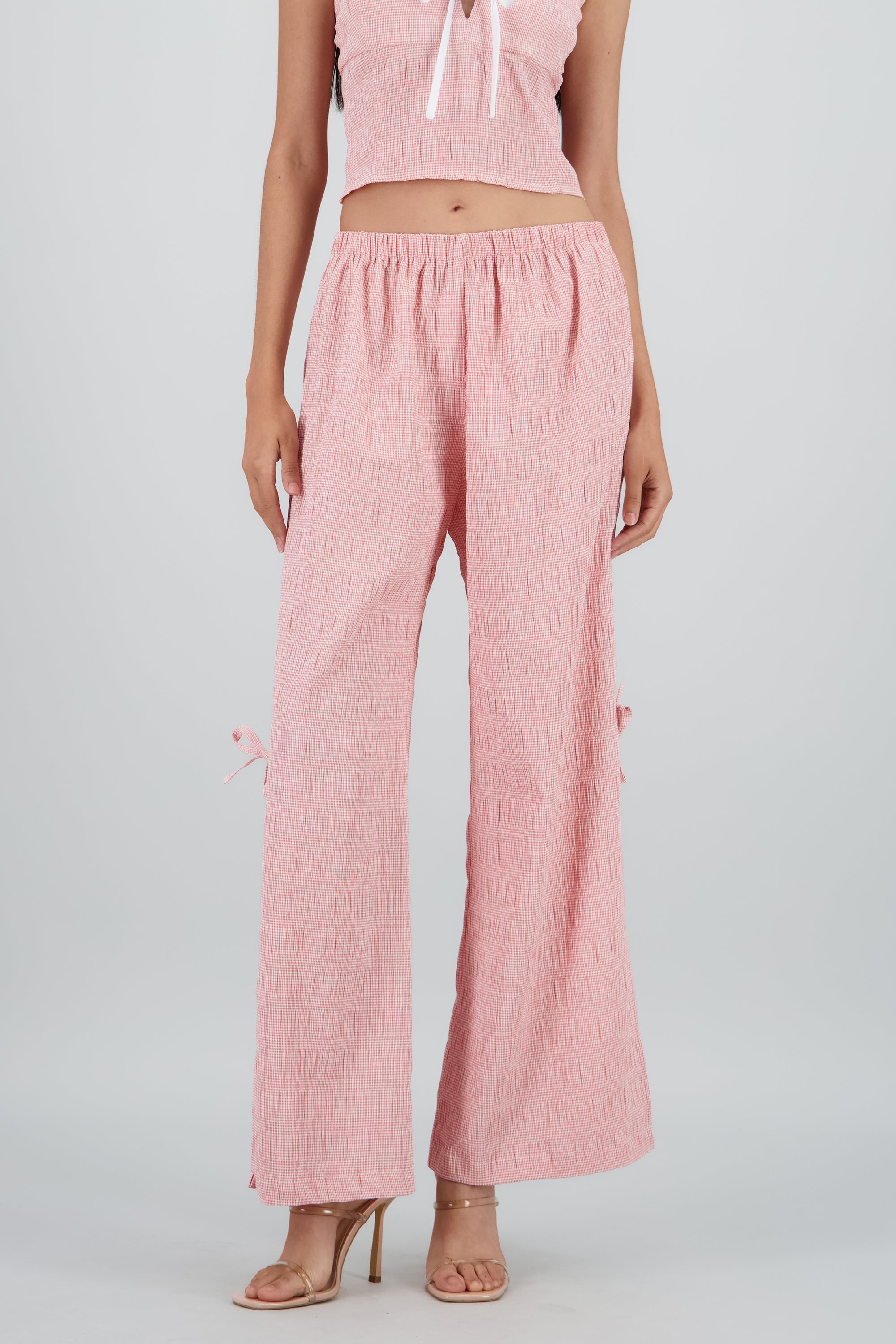 Pantalon wide leg textura ROJO COMBO