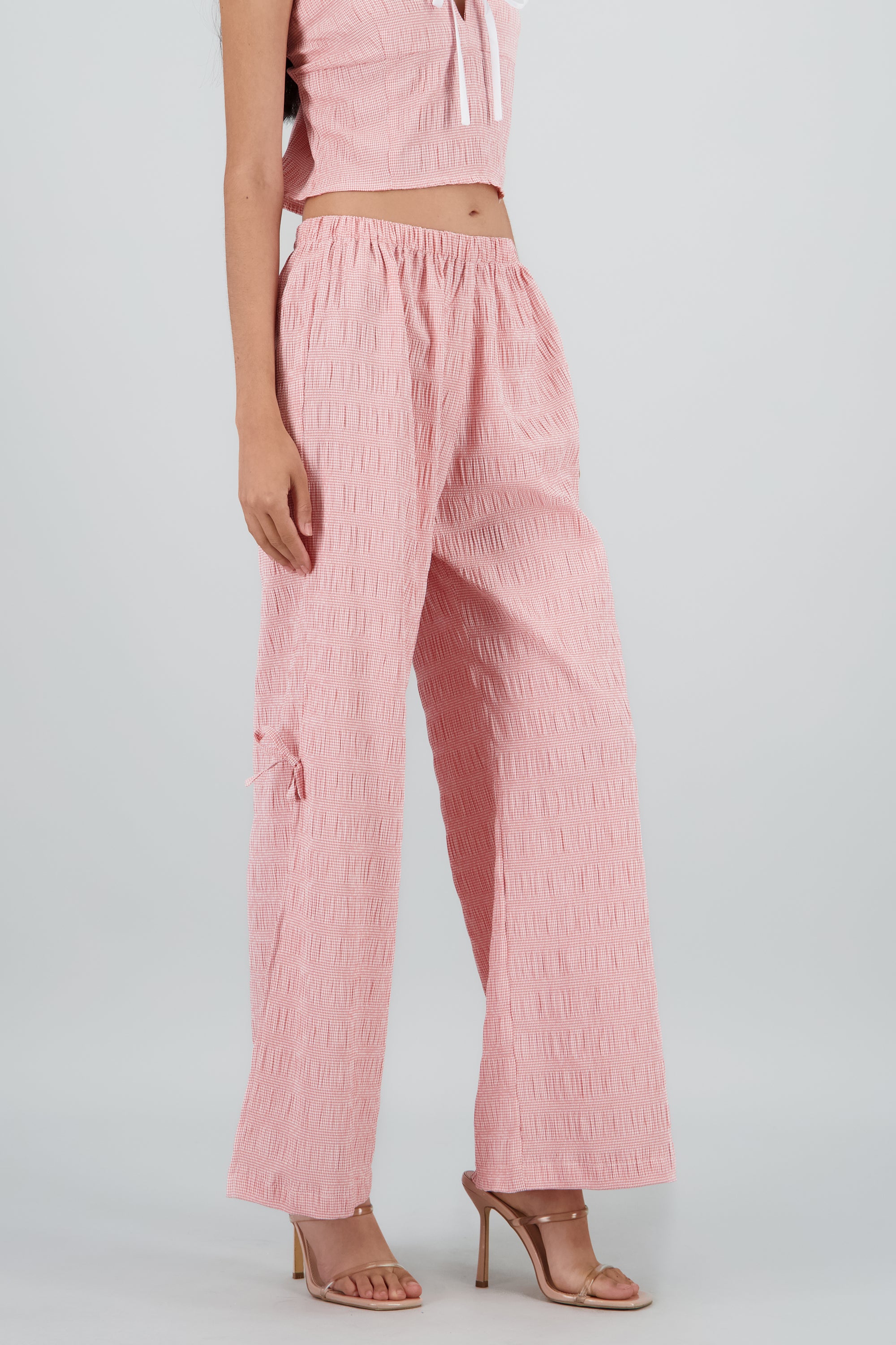 Pantalon wide leg textura ROJO COMBO