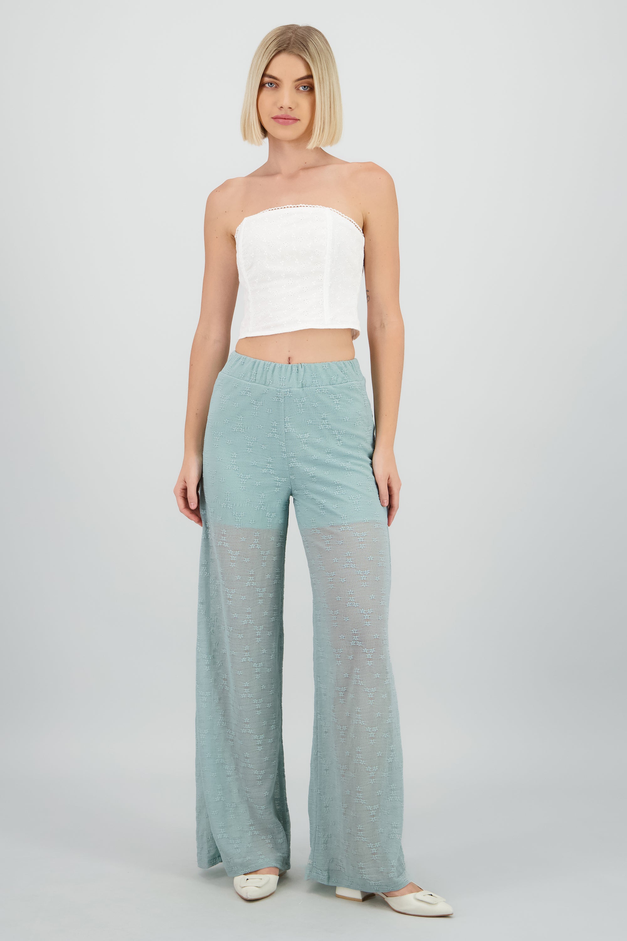 Pantalon amplio detalle bordado SAGE