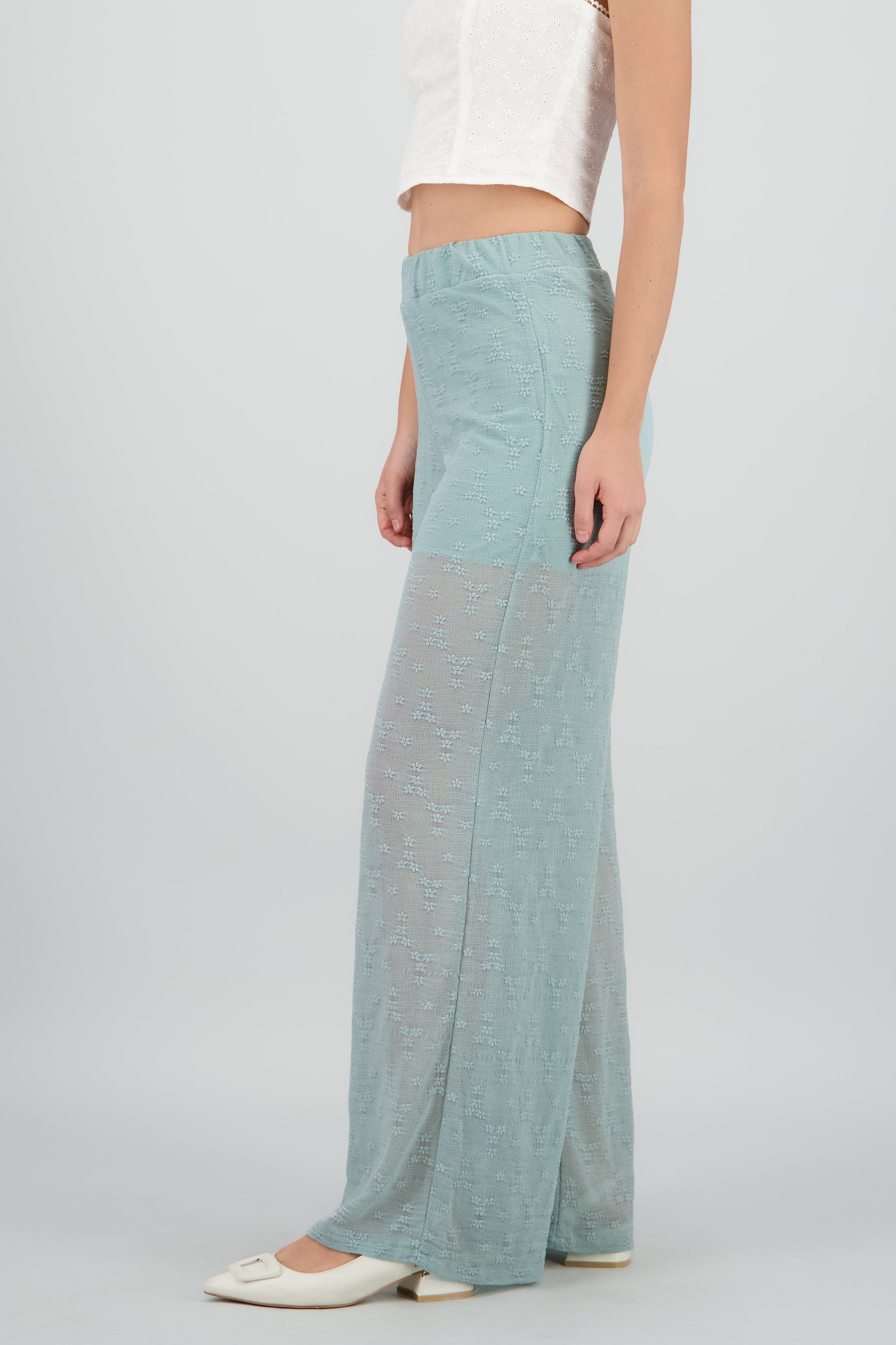 Pantalon amplio detalle bordado SAGE