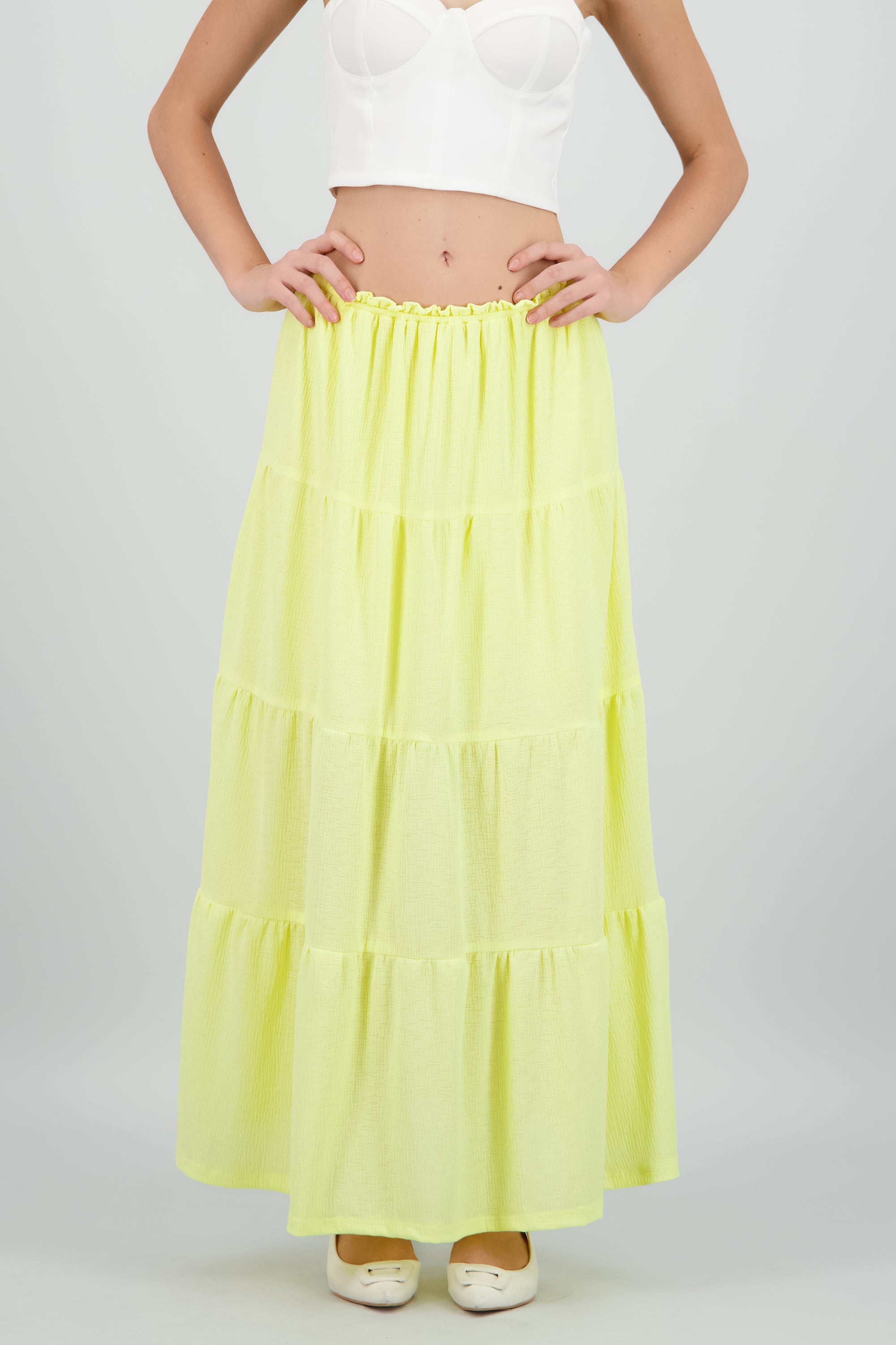Falda maxi detalle olanes resorte AMARILLO PASTEL
