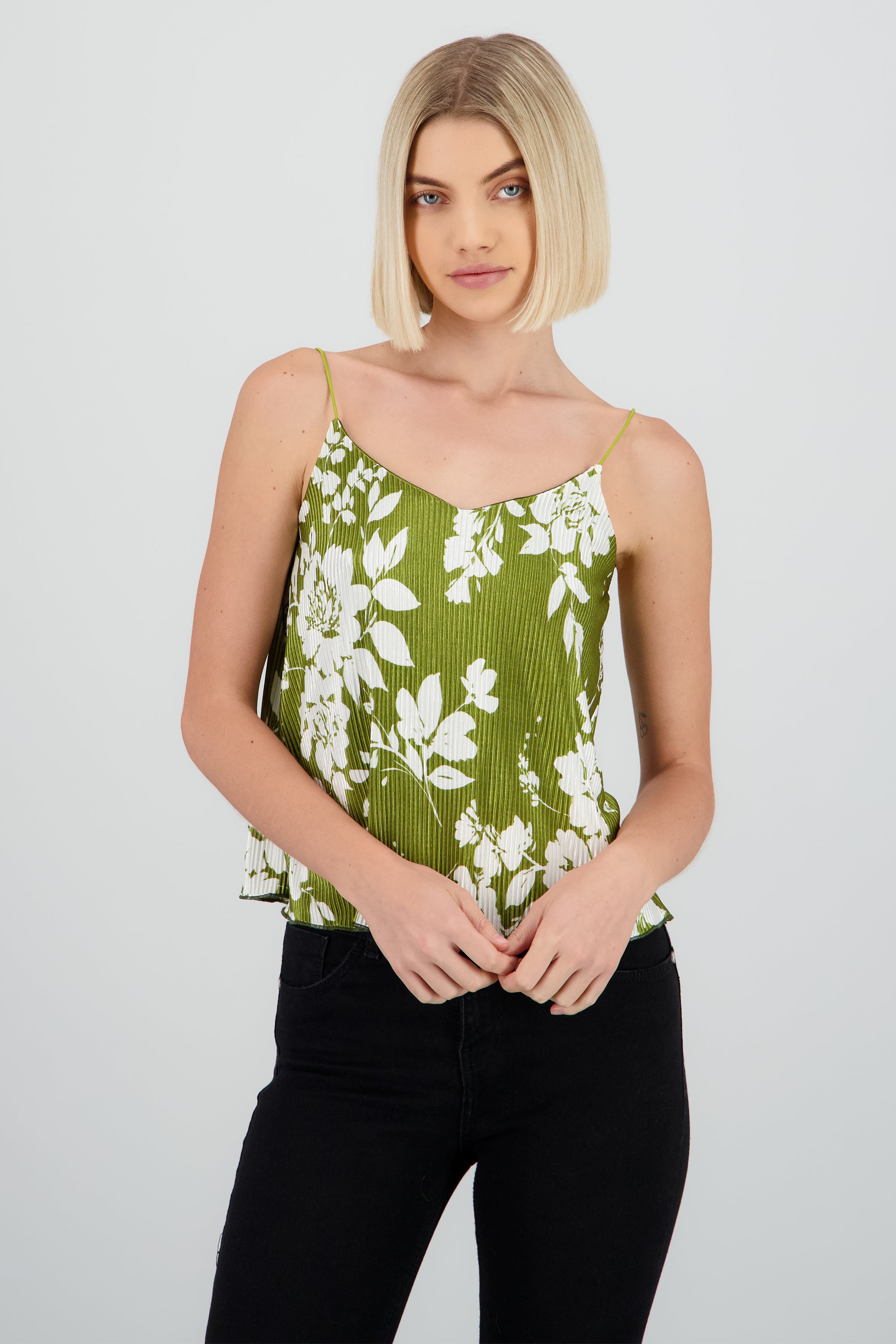 Blusa tirantes detalle plisado OLIVO COMBO