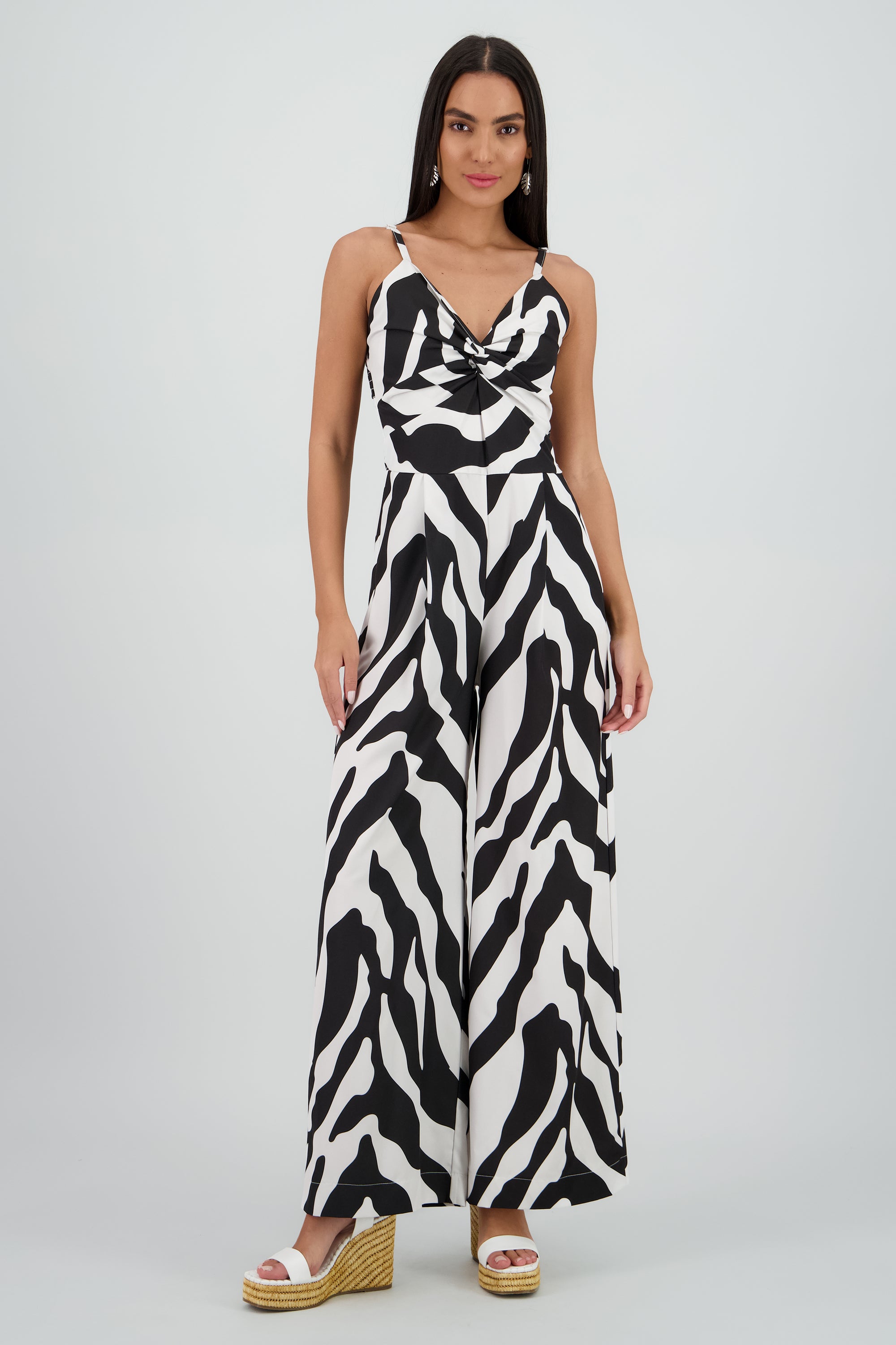 Jumpsuit tirantes estampado detalle nudo BLANCO