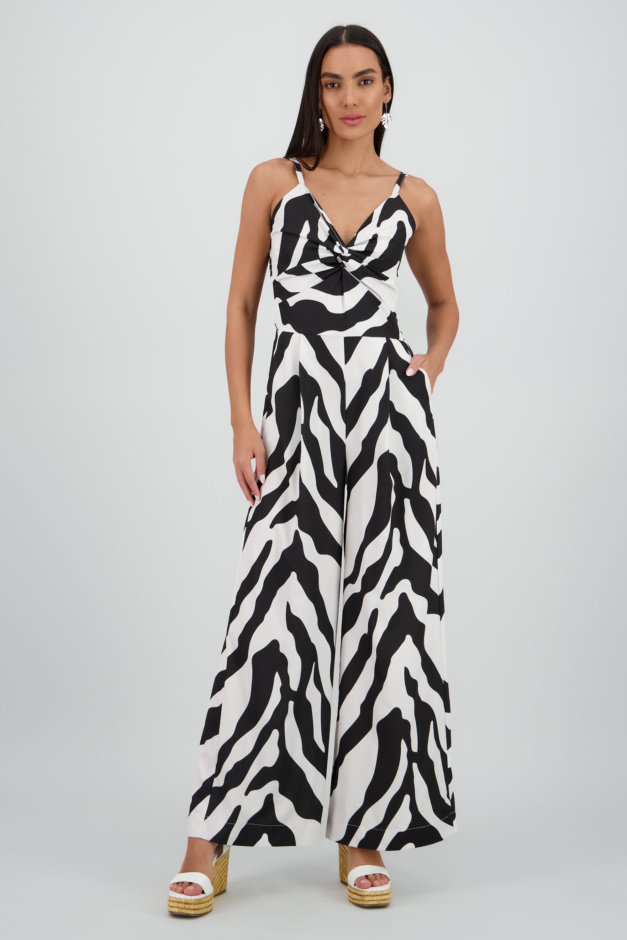 Jumpsuit tirantes estampado detalle nudo BLANCO