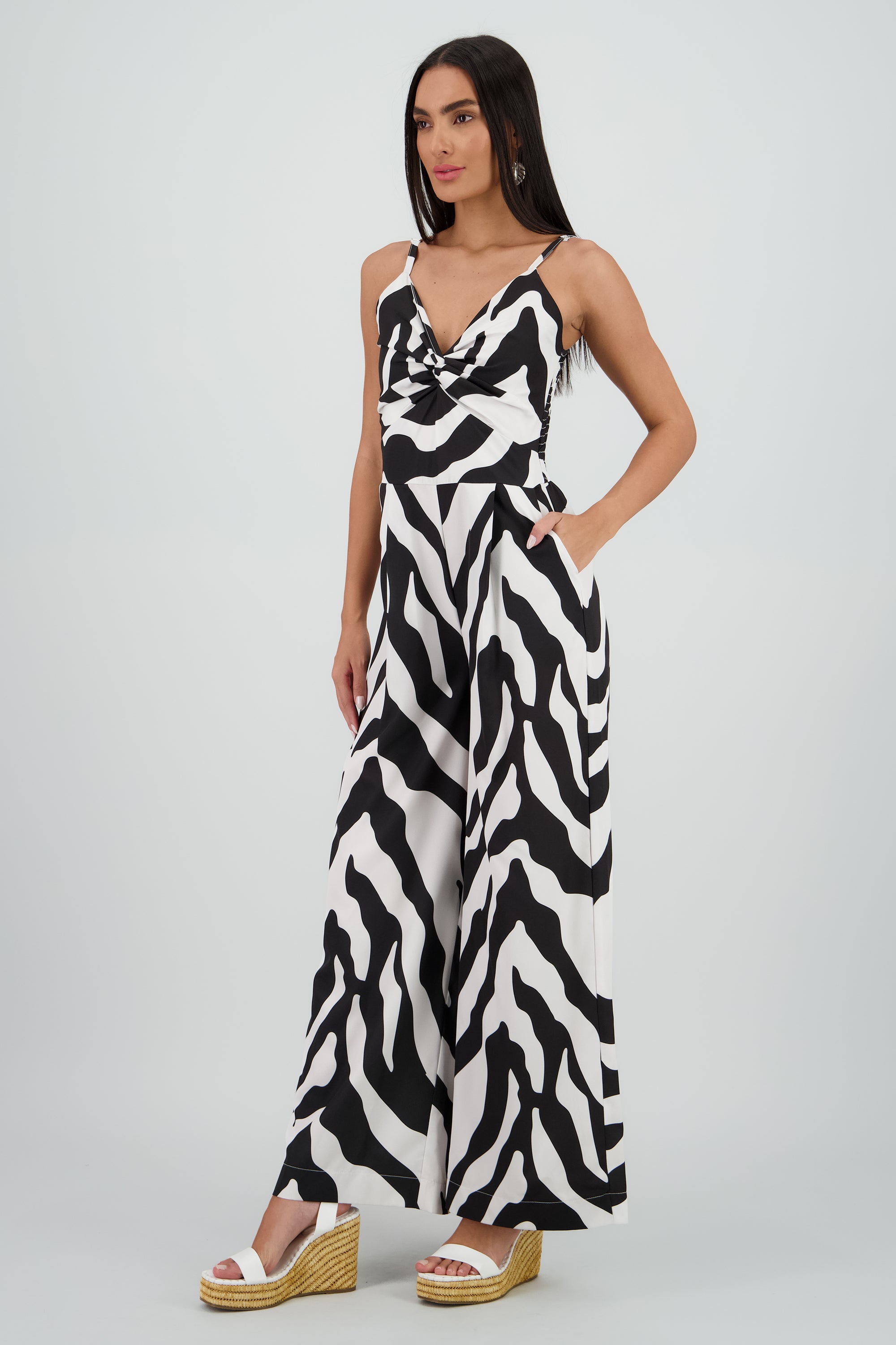 Jumpsuit tirantes estampado detalle nudo BLANCO