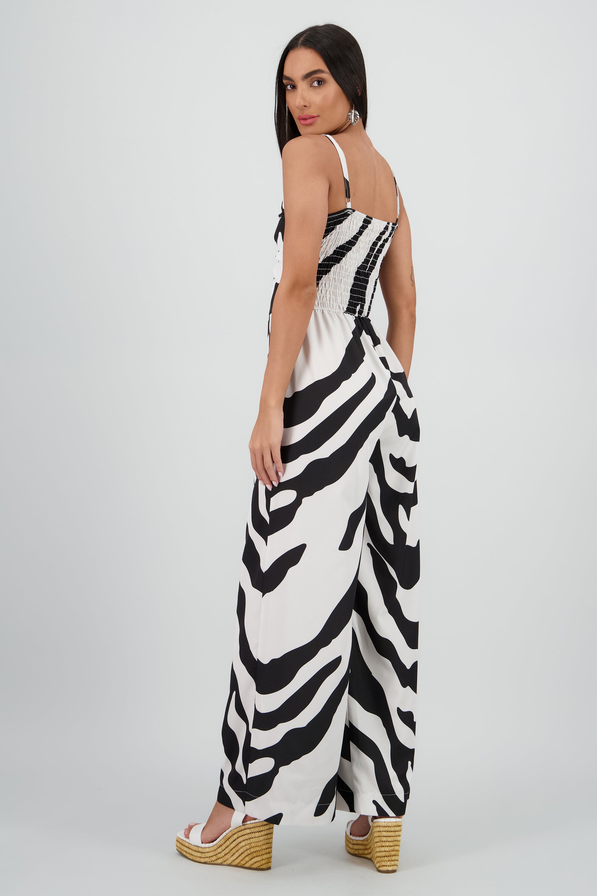 Jumpsuit tirantes estampado detalle nudo BLANCO