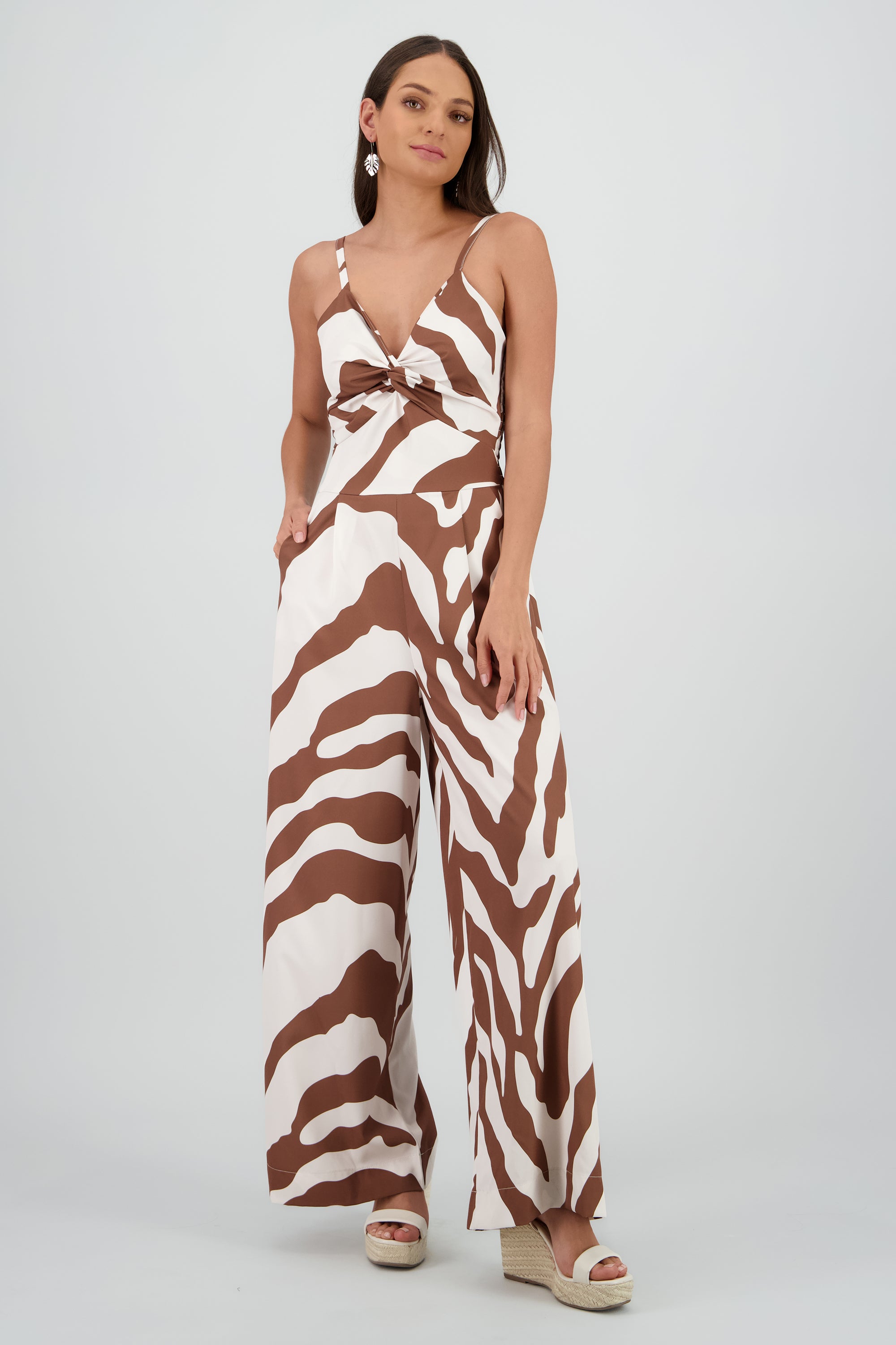 Jumpsuit tirantes estampado detalle nudo KHAKI