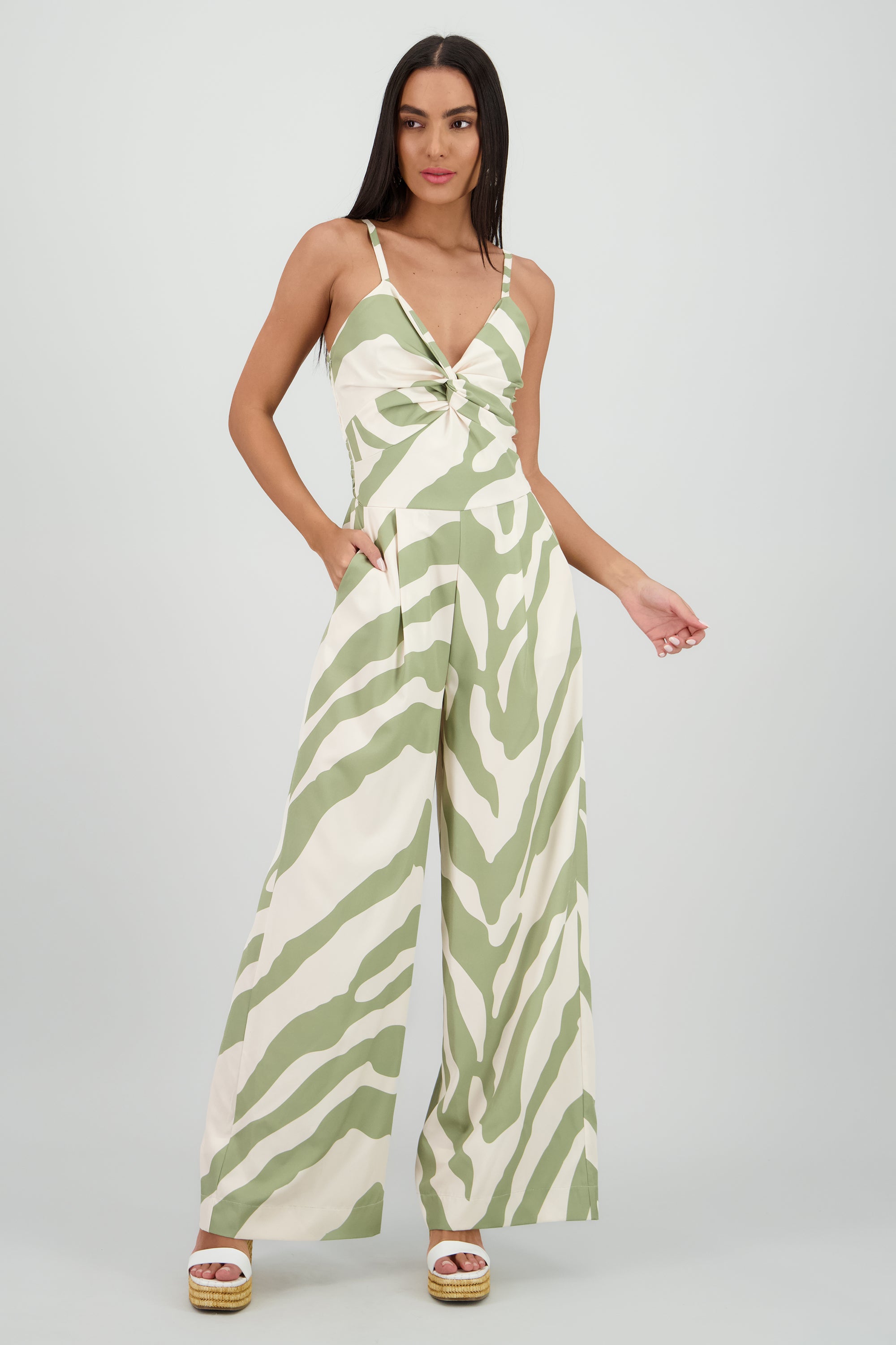 Jumpsuit tirantes estampado detalle nudo OLIVO COMBO