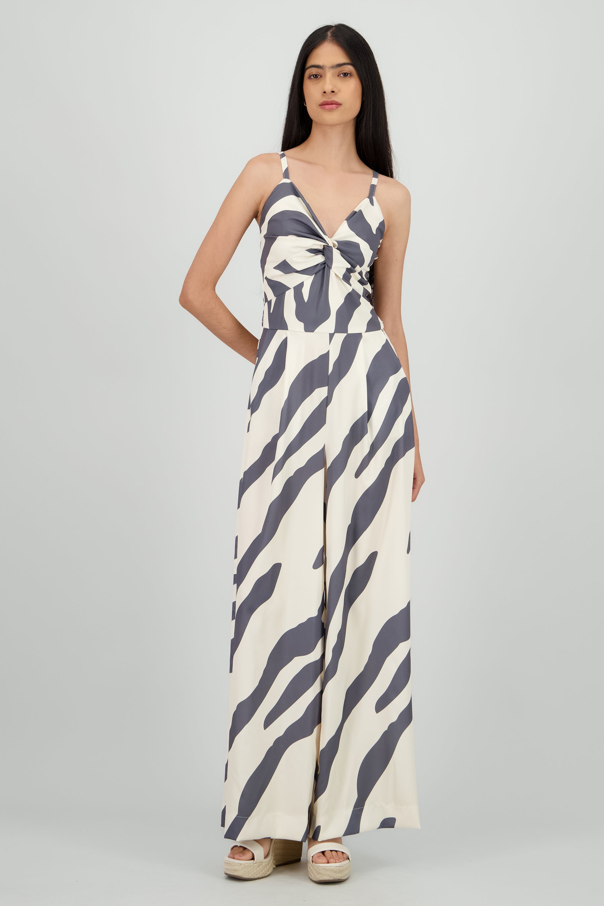 Jumpsuit tirantes estampado detalle nudo GRIS OBSCURO