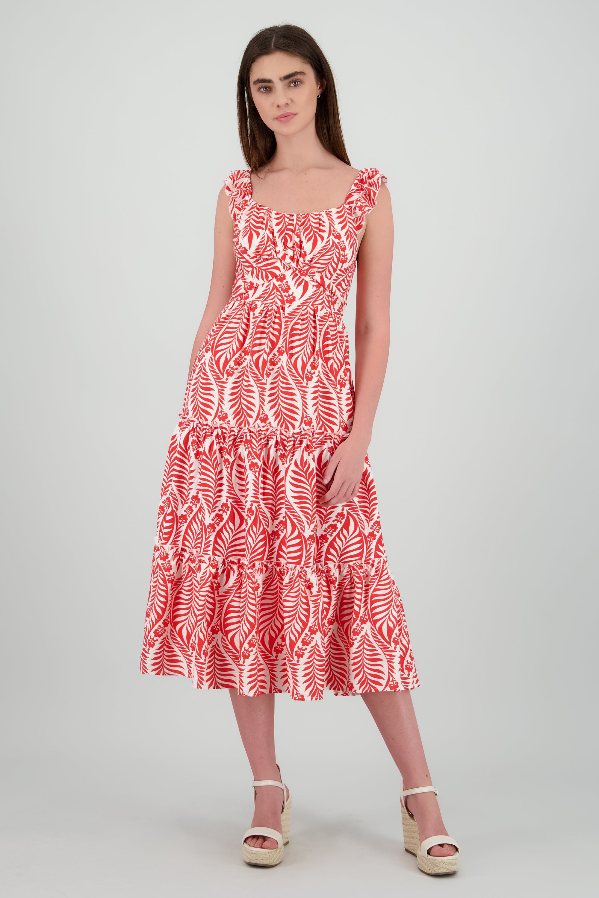 Vestido maxi estampado ROJO COMBO