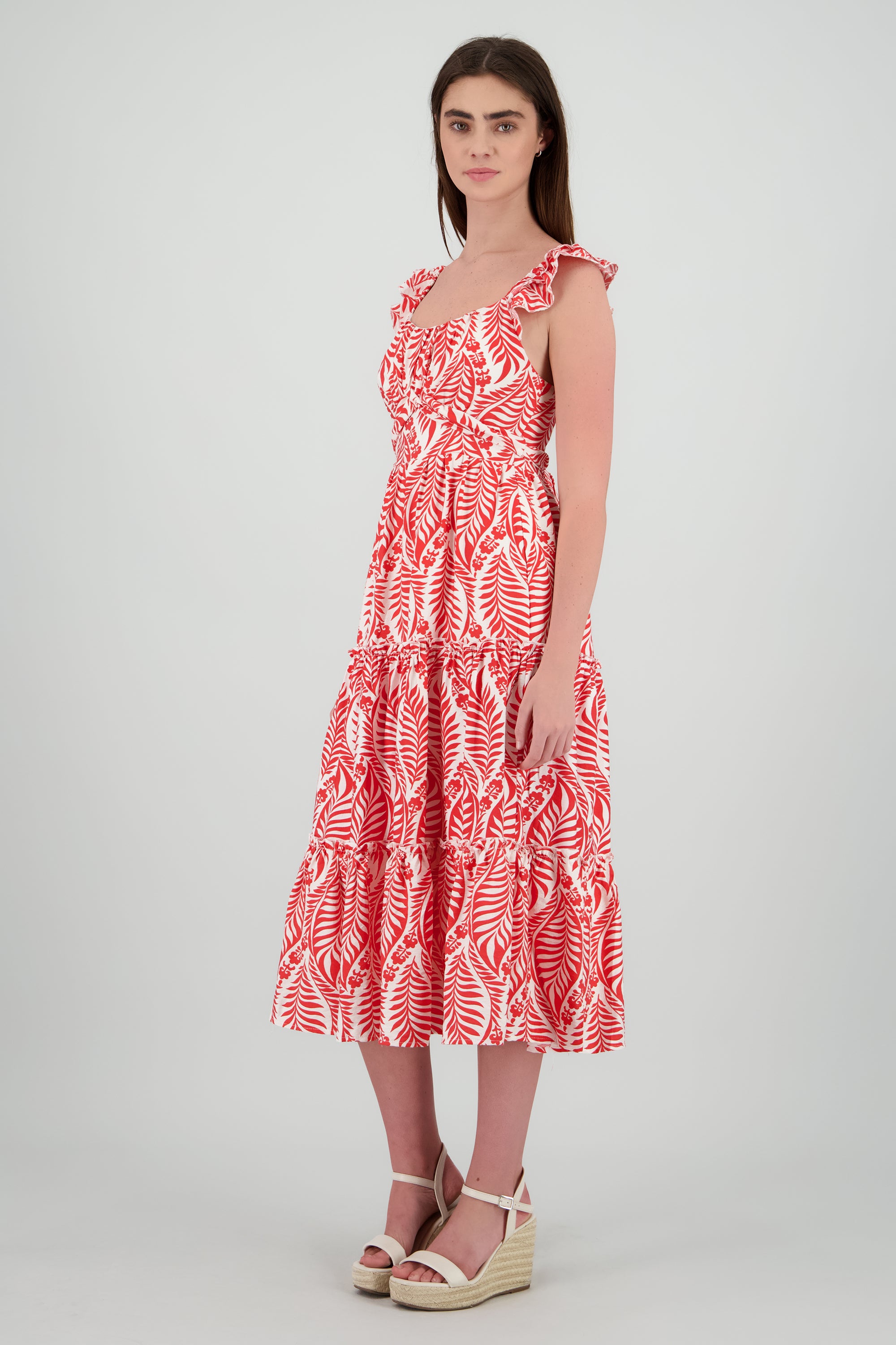 Vestido maxi estampado ROJO COMBO