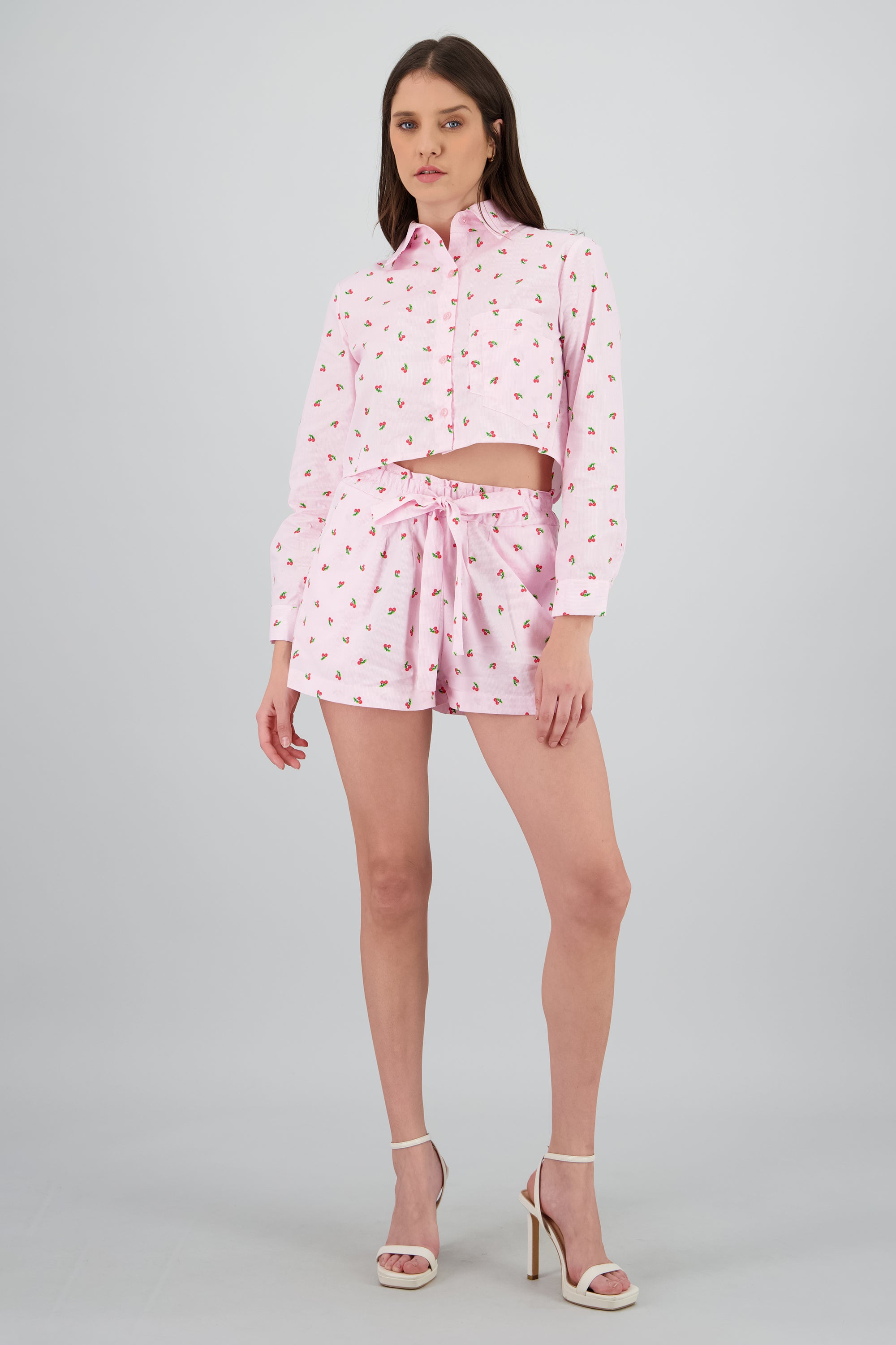 Shorts minis detalle lazo cerezas ROSA PASTEL