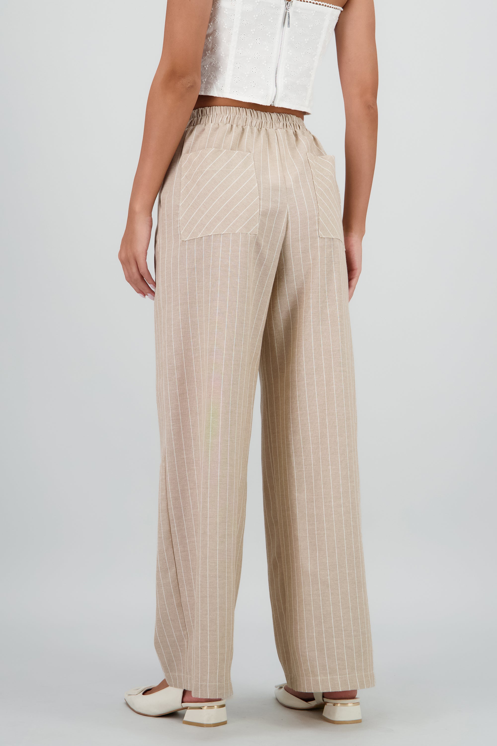 Pantalon fluido ligero rayas KHAKI COMBO