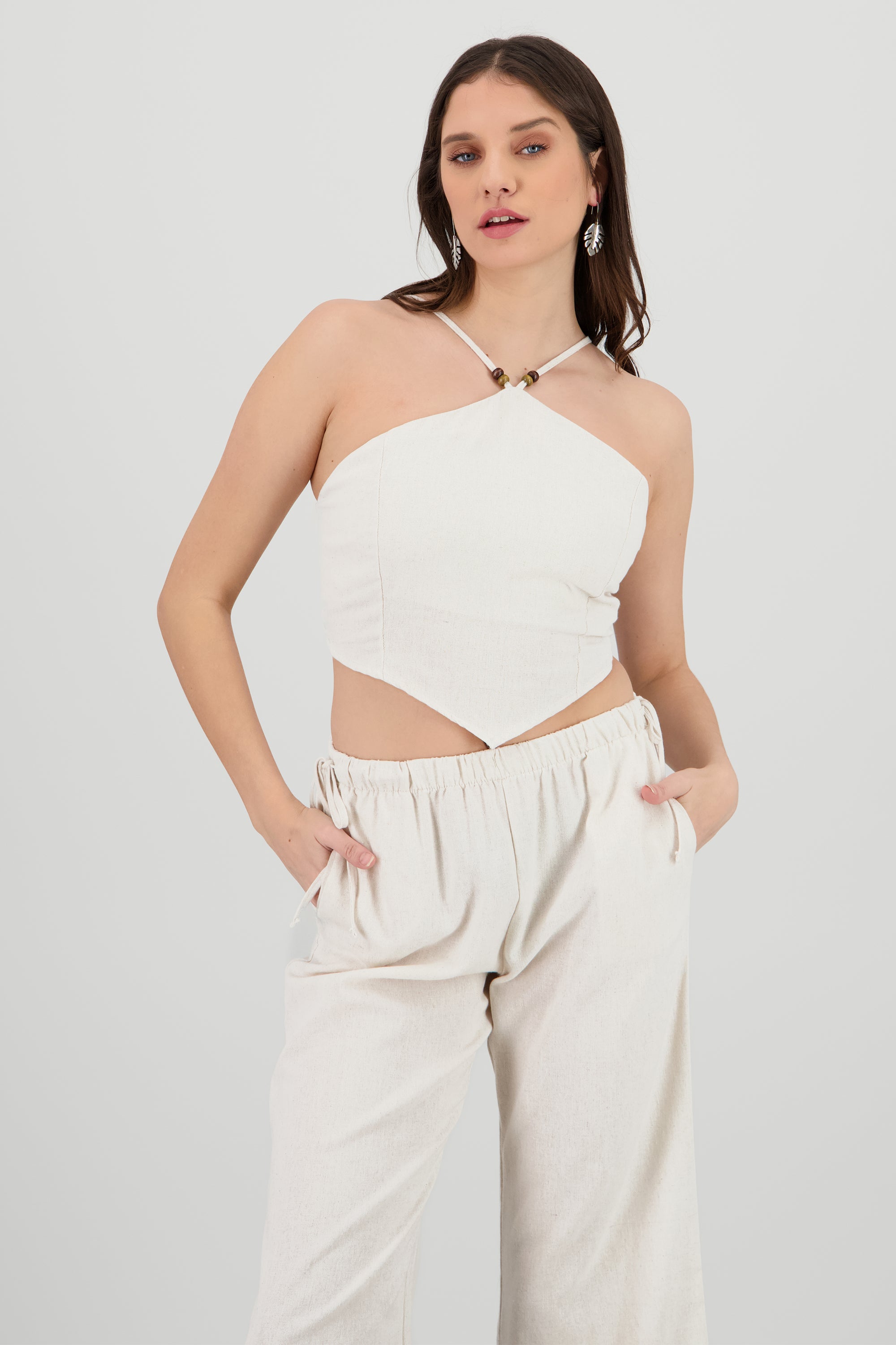 Top cuentas halter HUESO