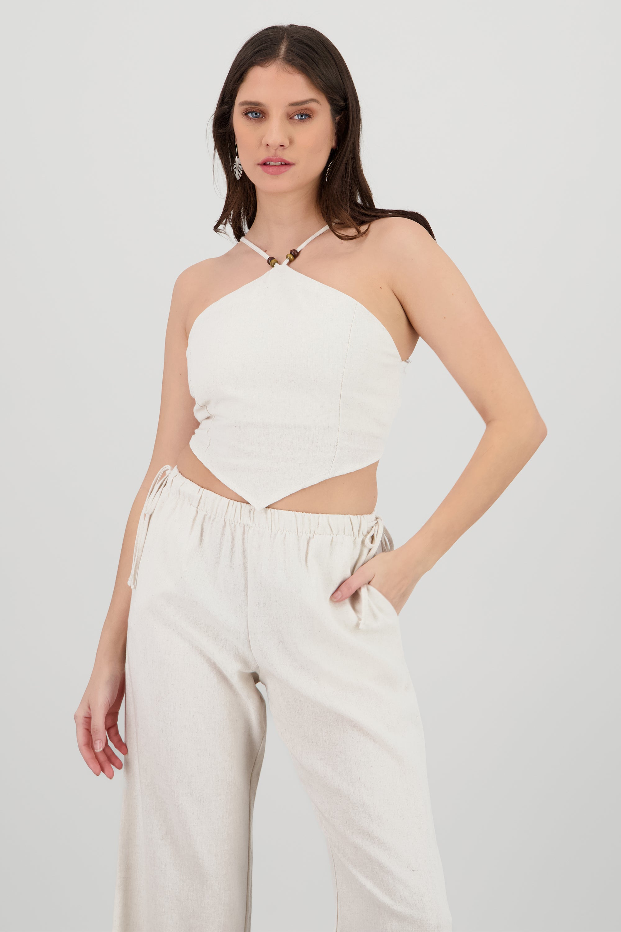 Top cuentas halter HUESO