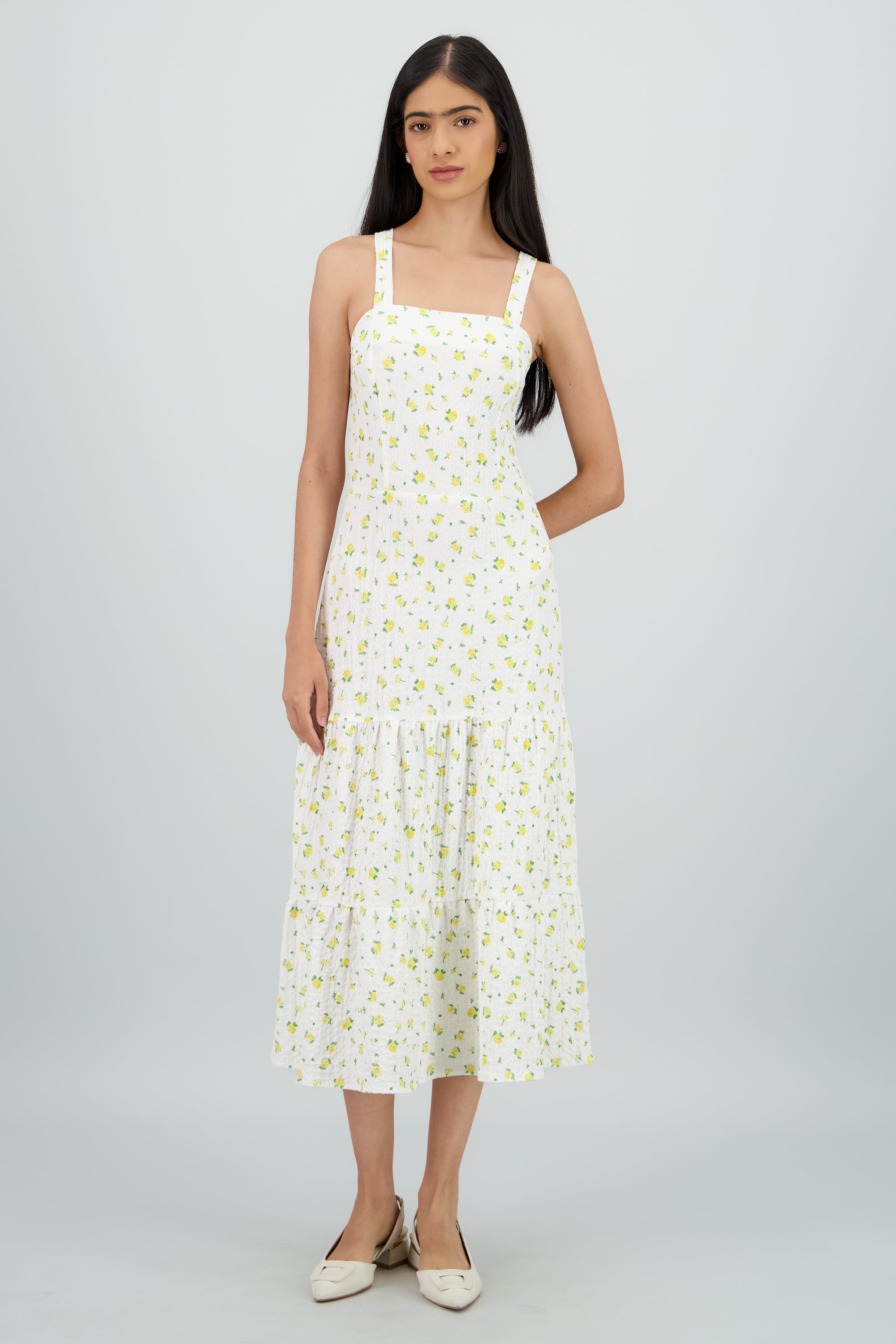 Vestido midi tirantes estampado flores AMARILLO COMBO