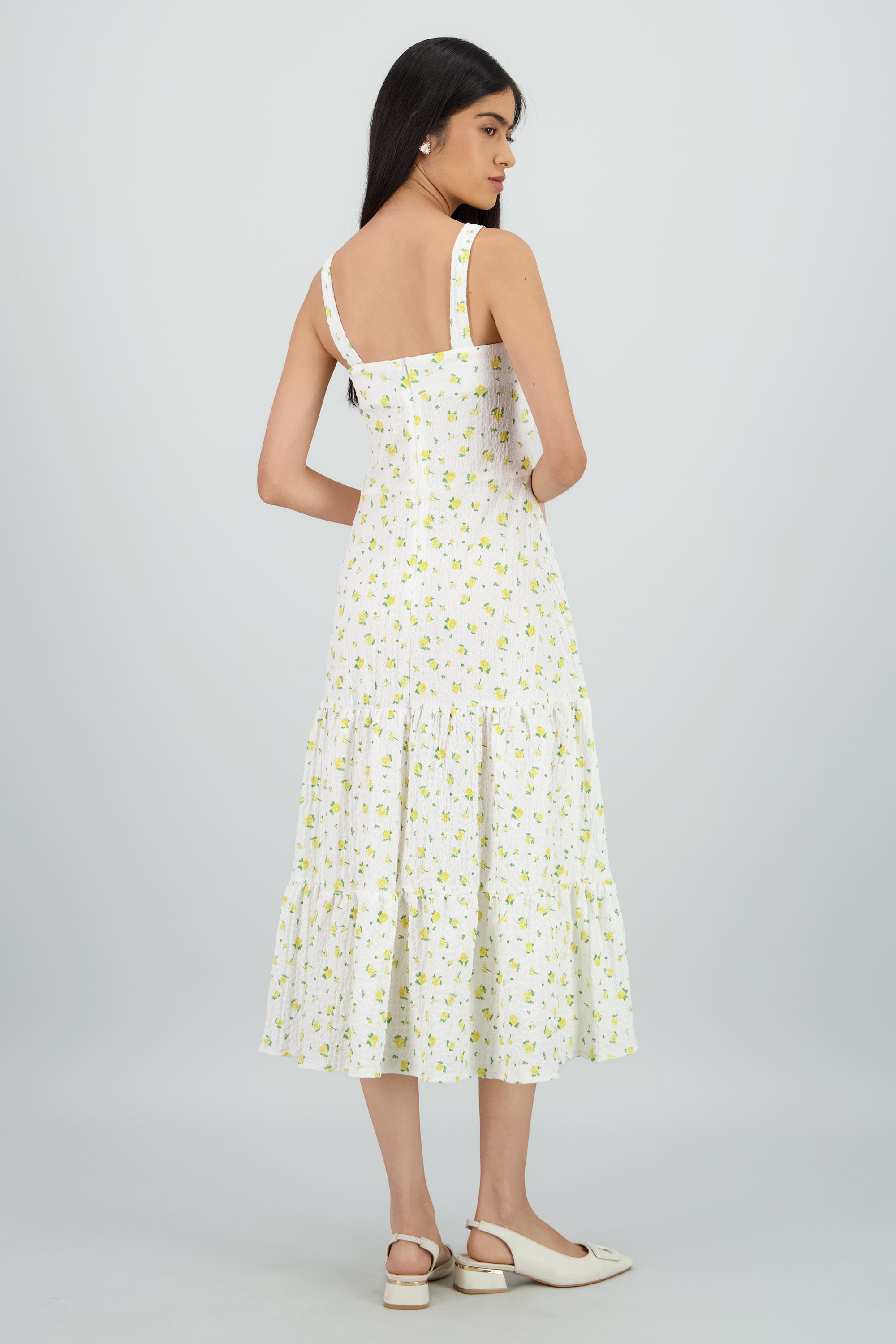 Vestido midi tirantes estampado flores AMARILLO COMBO