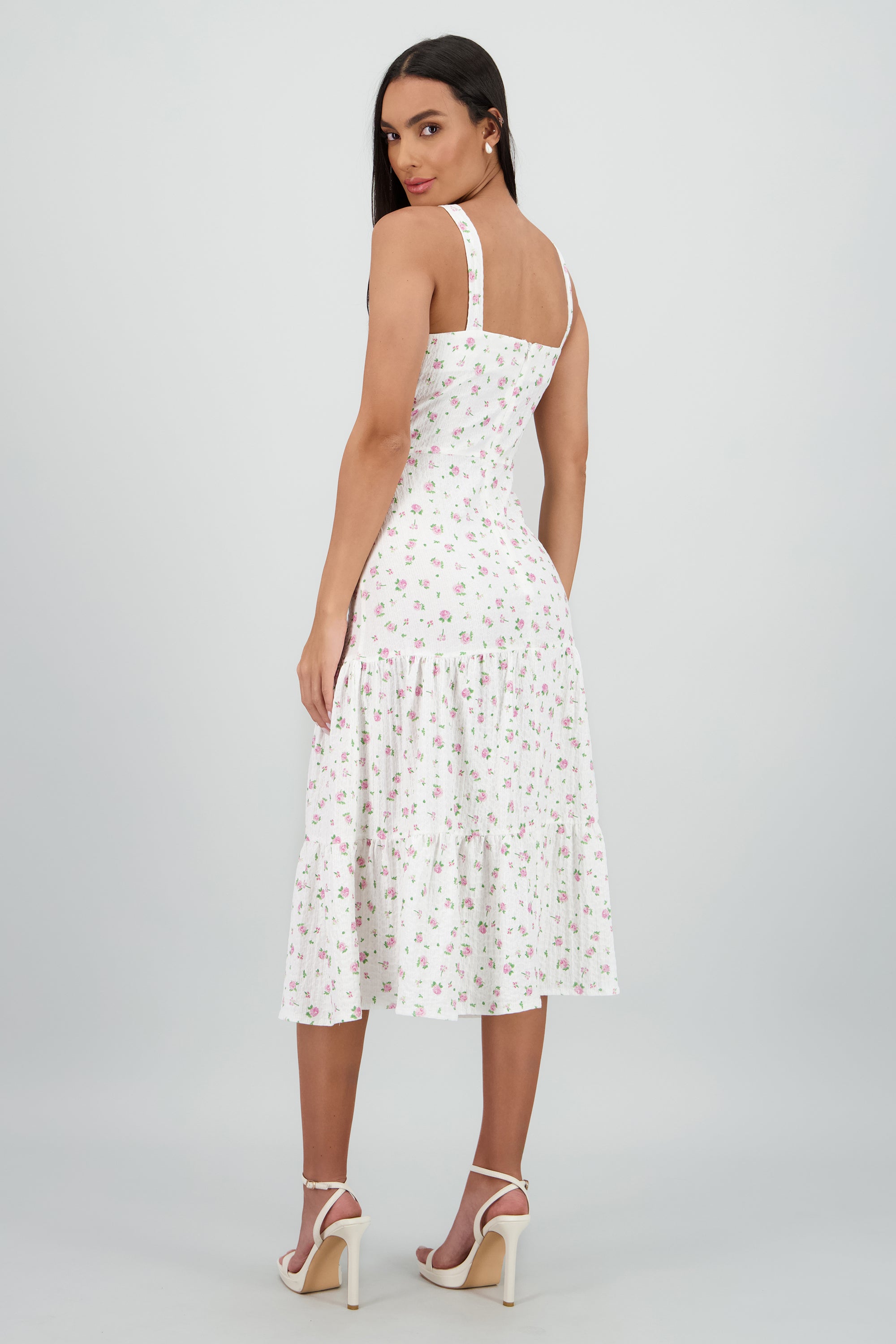 Vestido midi tirantes estampado flores ROSA COMBO