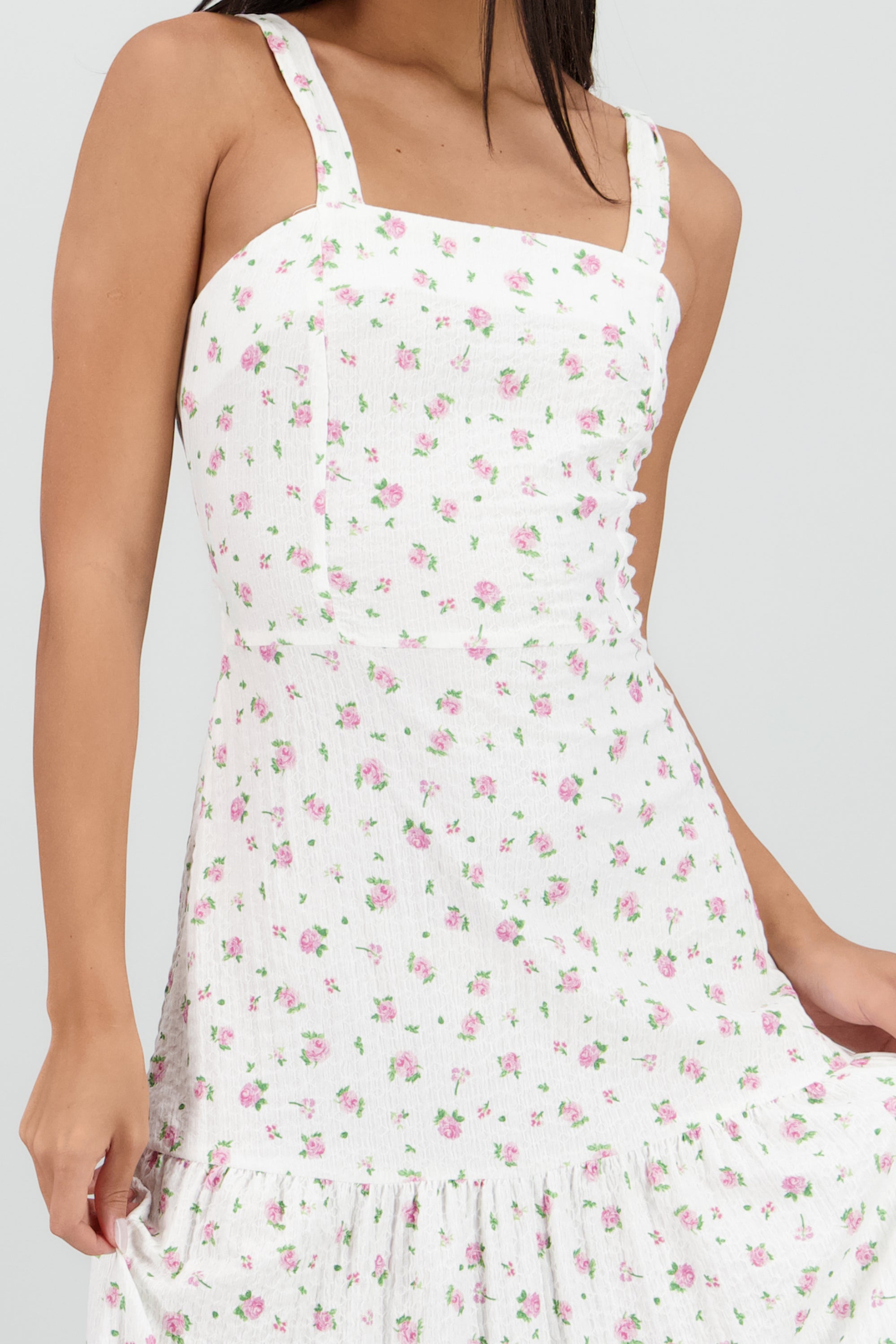 Vestido midi tirantes estampado flores ROSA COMBO