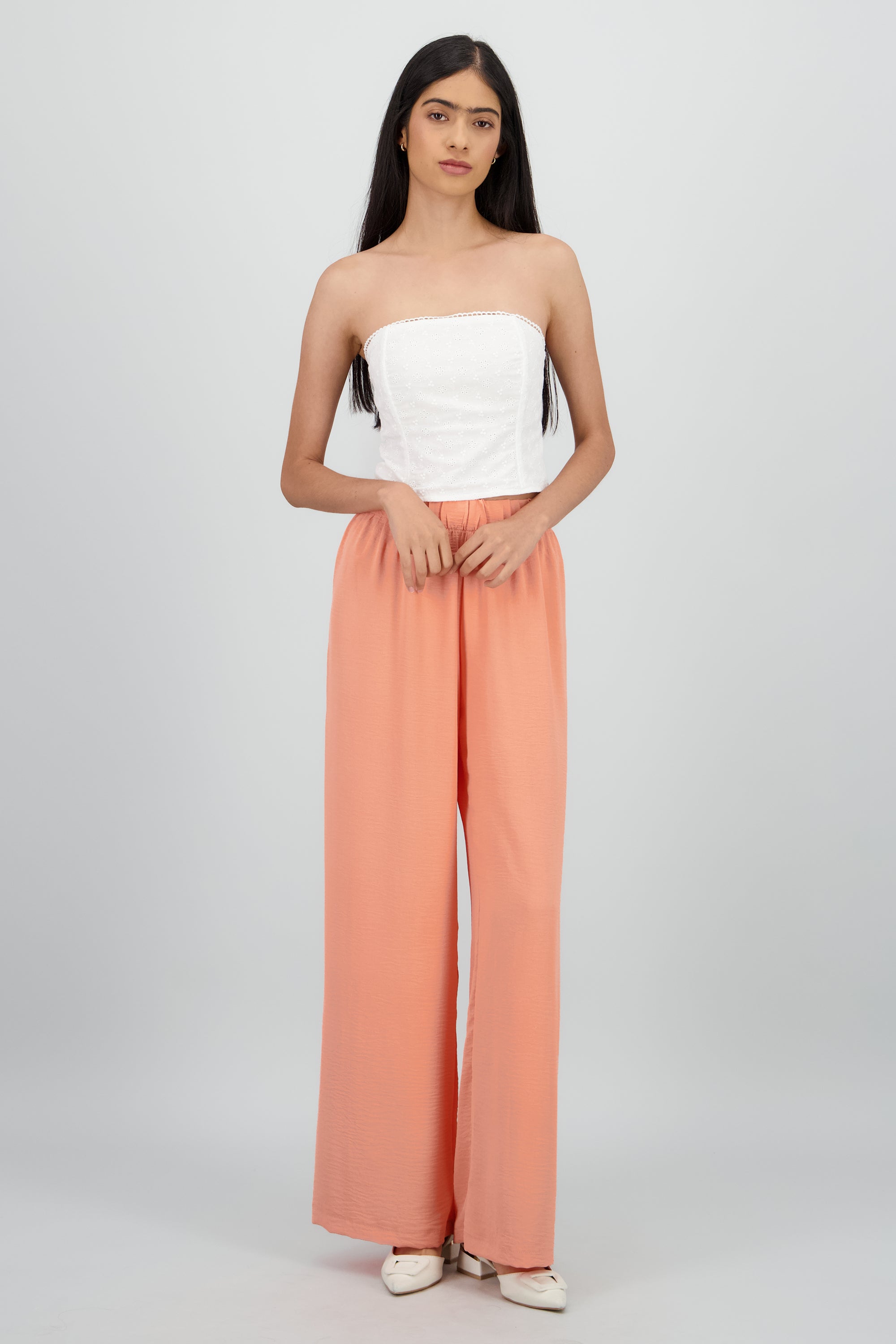 Pantalon detalle resorte fluido DURAZNO