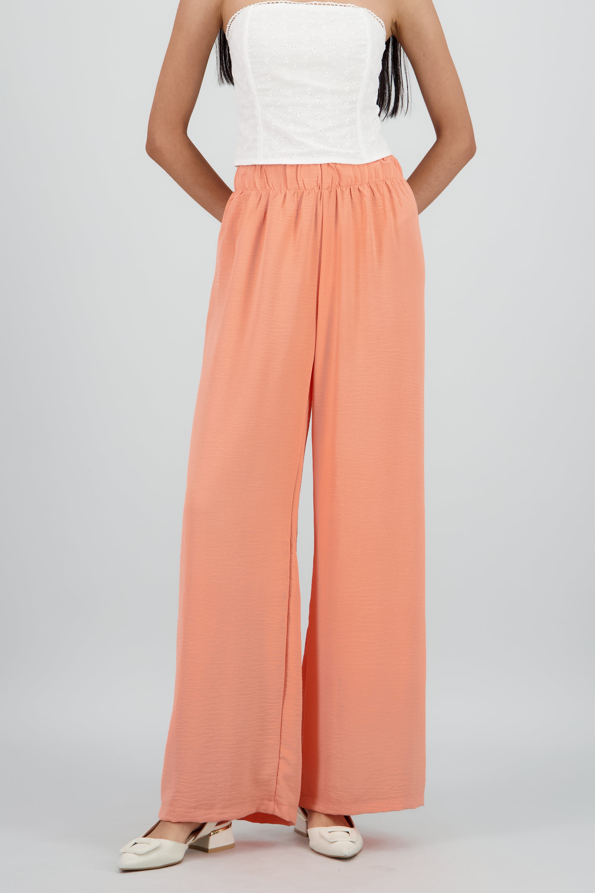 Pantalon detalle resorte fluido DURAZNO