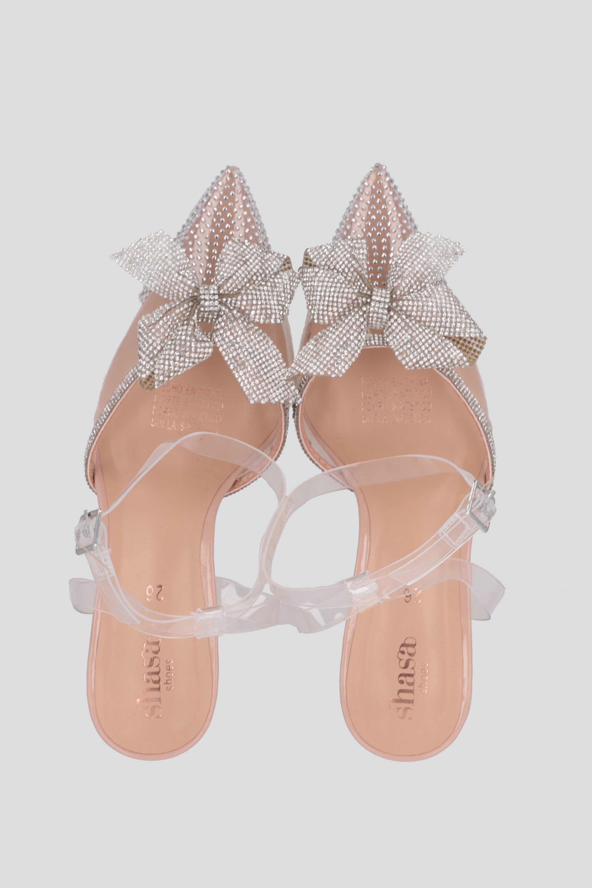 Tacon pointy transparente brillos moño NUDE