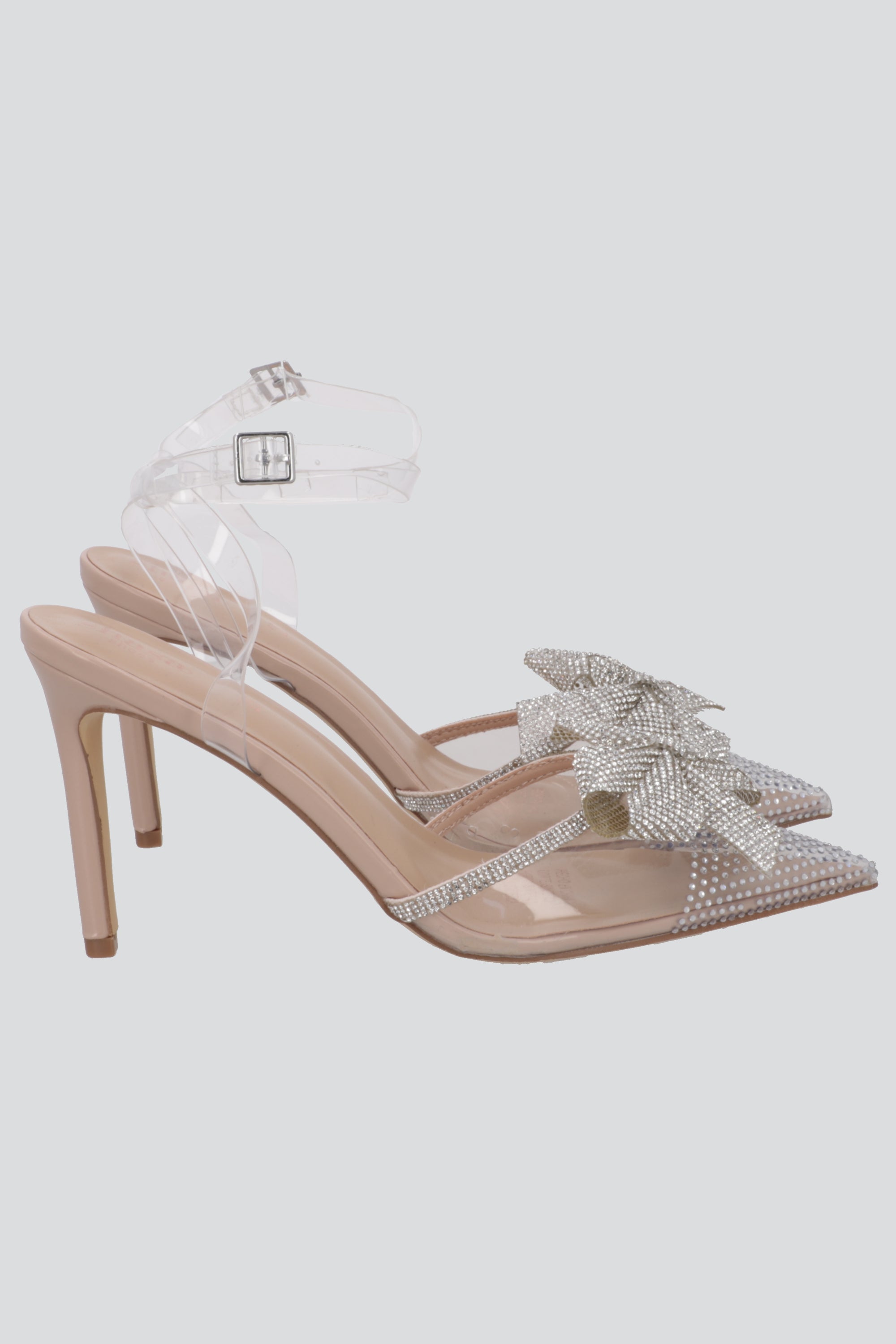Tacon pointy transparente brillos moño NUDE