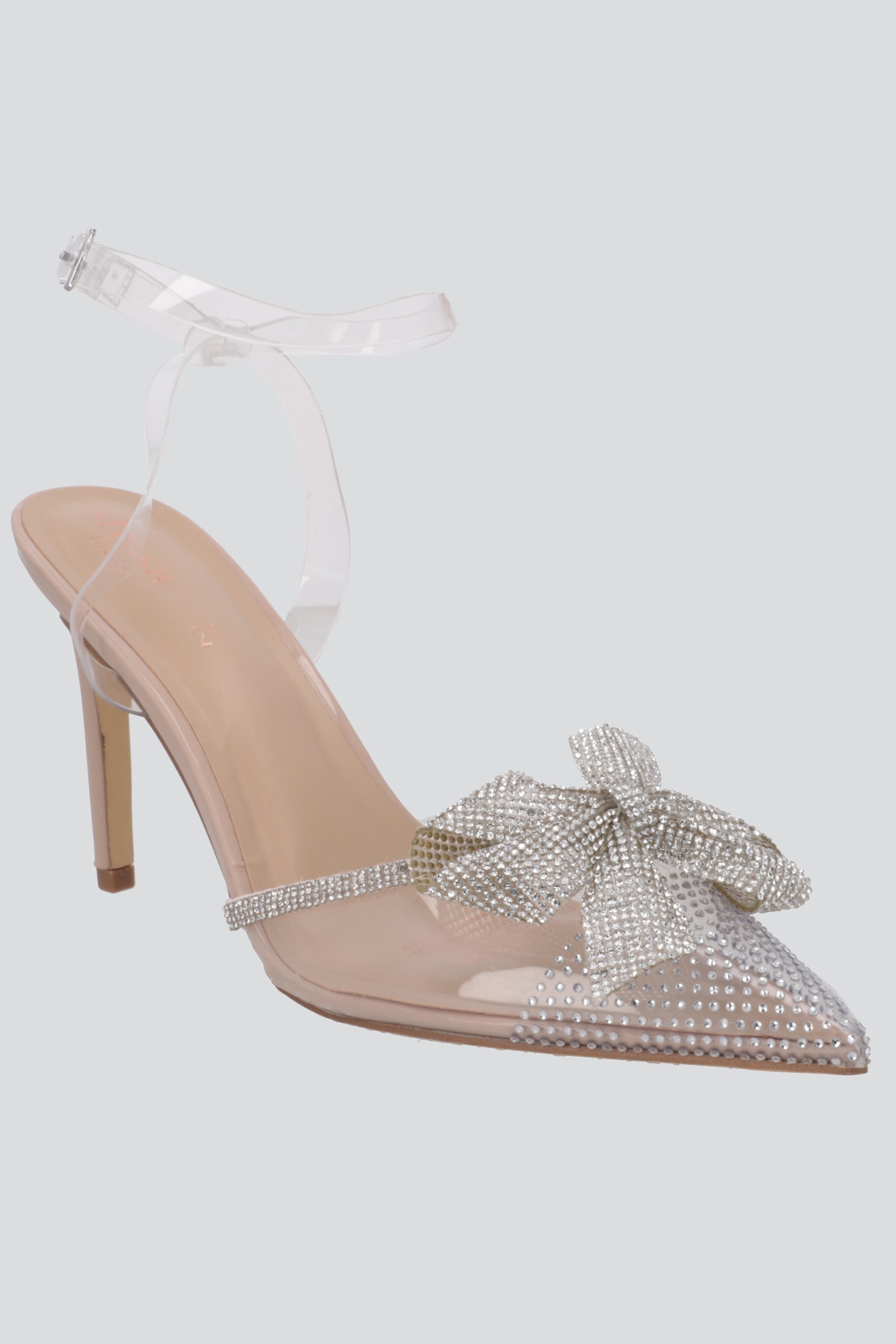 Tacon pointy transparente brillos moño NUDE