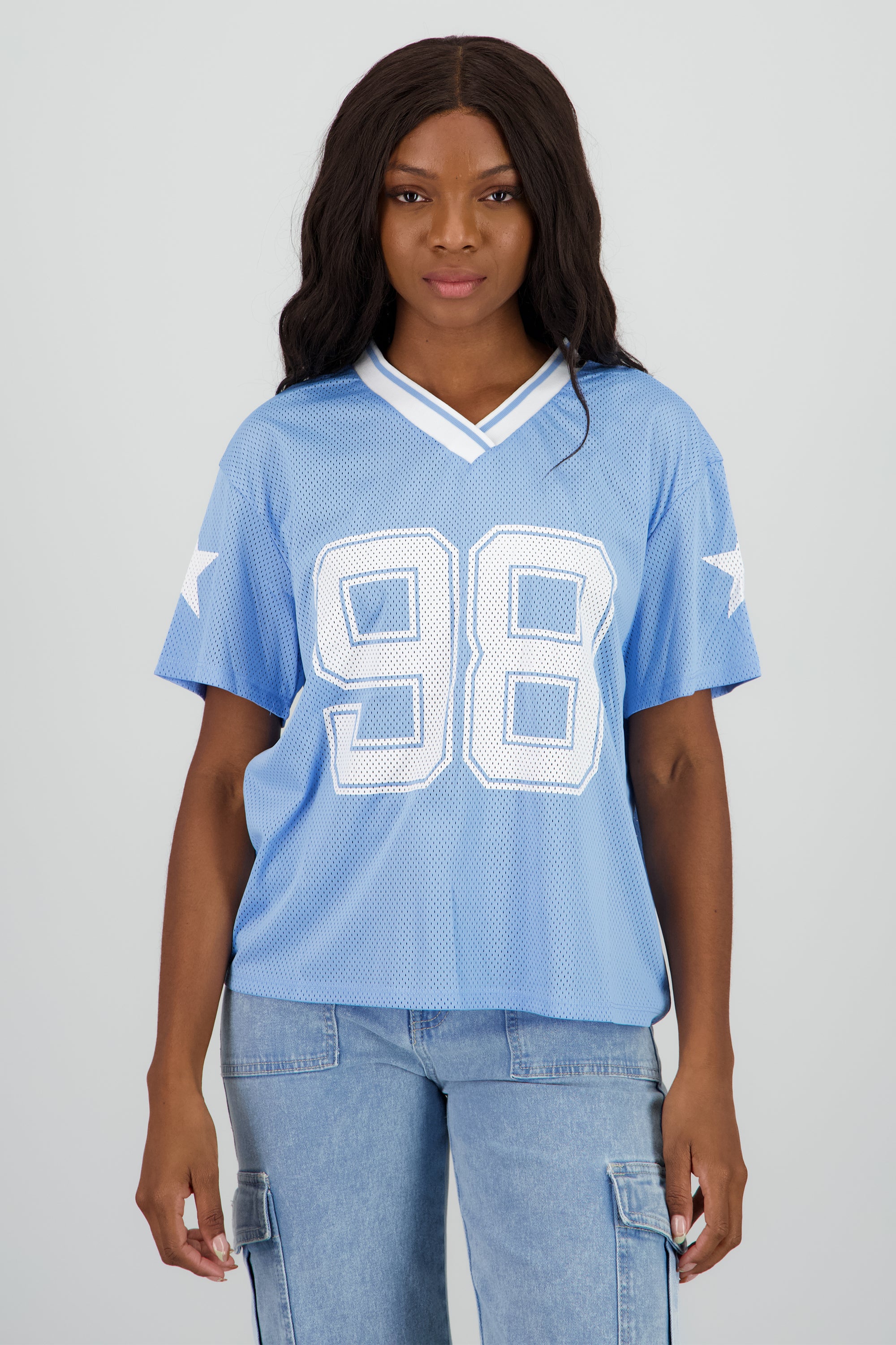 Playera over estampado numero AZUL CIELO
