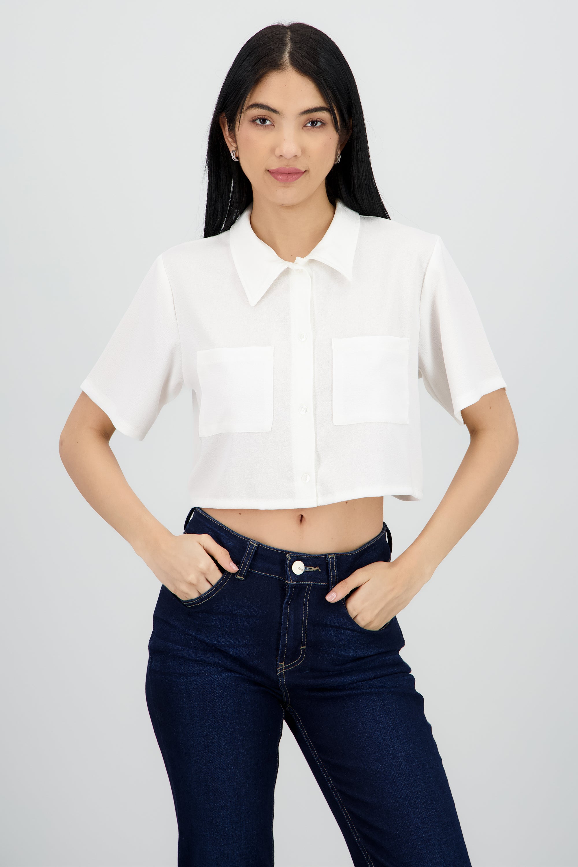Camisa crop detalle bolsas BLANCO