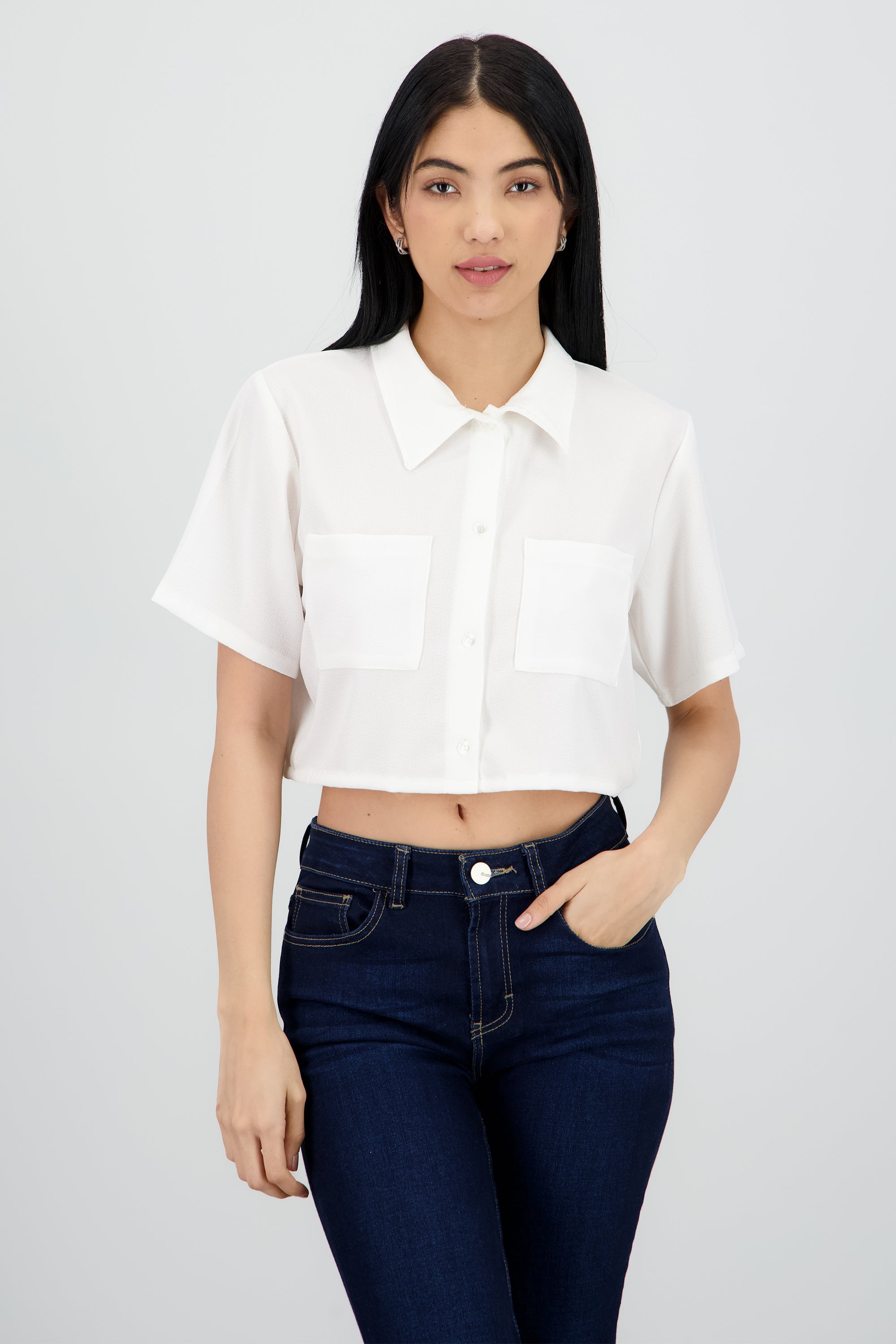 Camisa crop detalle bolsas BLANCO
