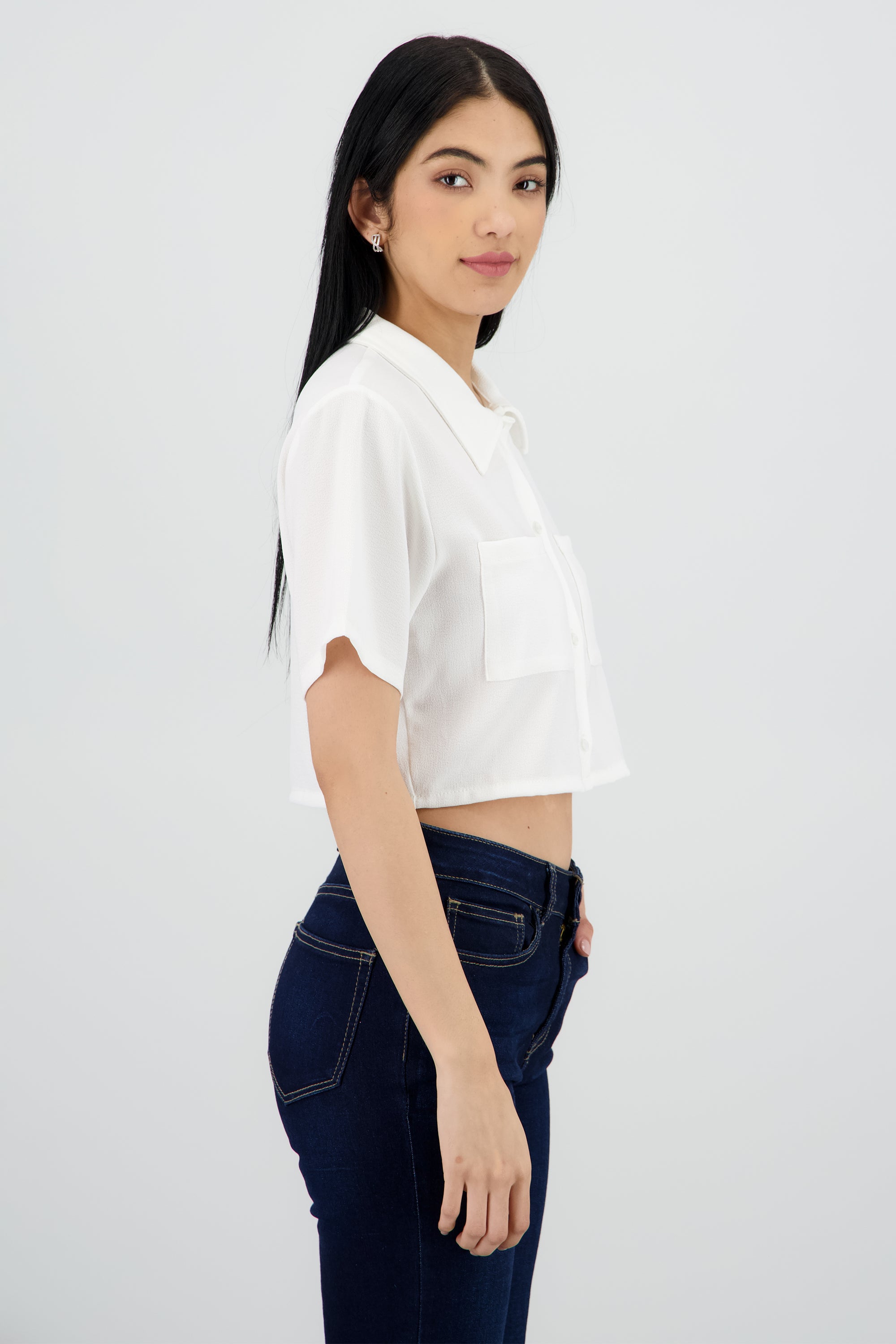 Camisa crop detalle bolsas BLANCO
