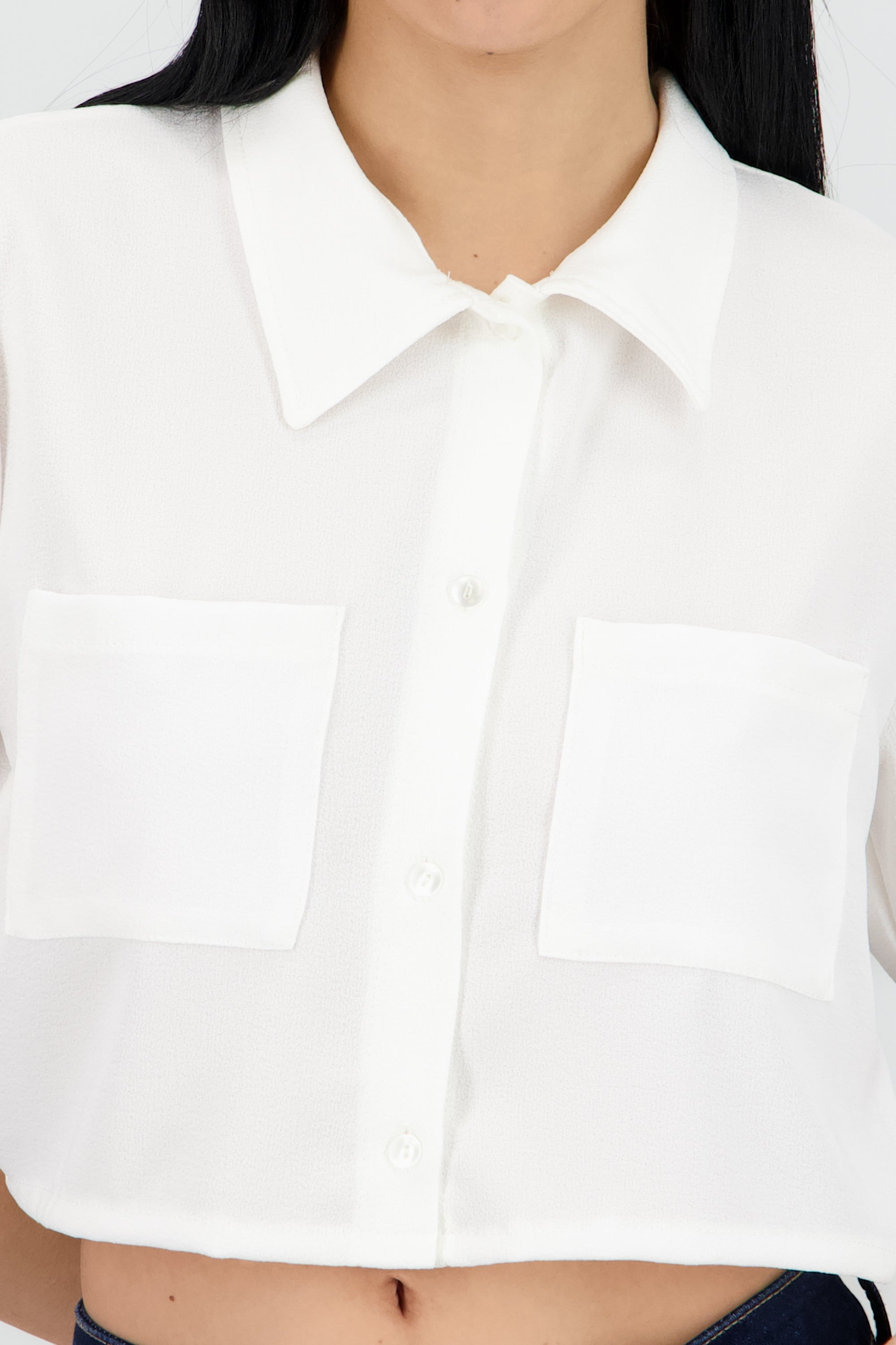 Camisa crop detalle bolsas BLANCO