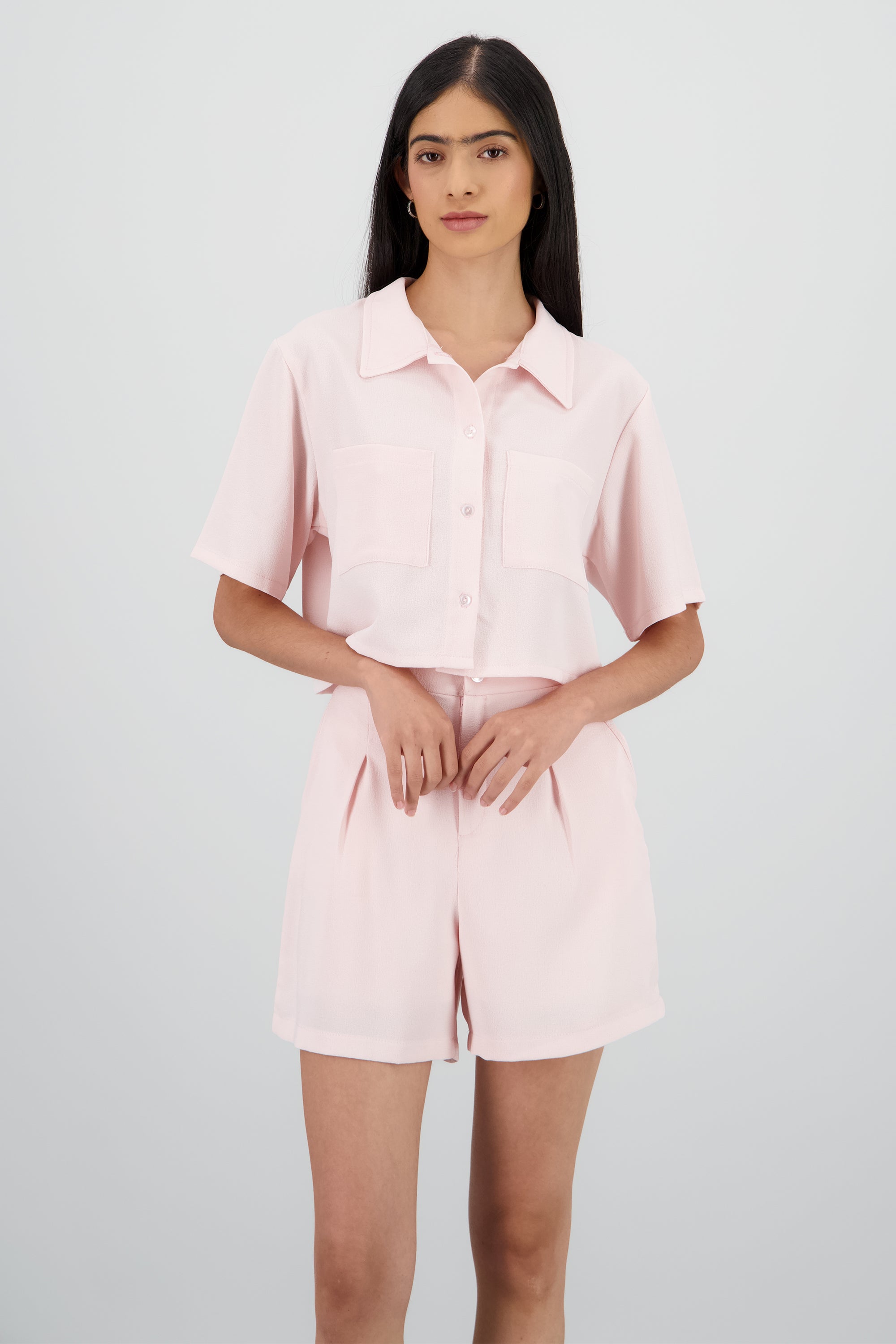 Camisa crop detalle bolsas ROSA PASTEL