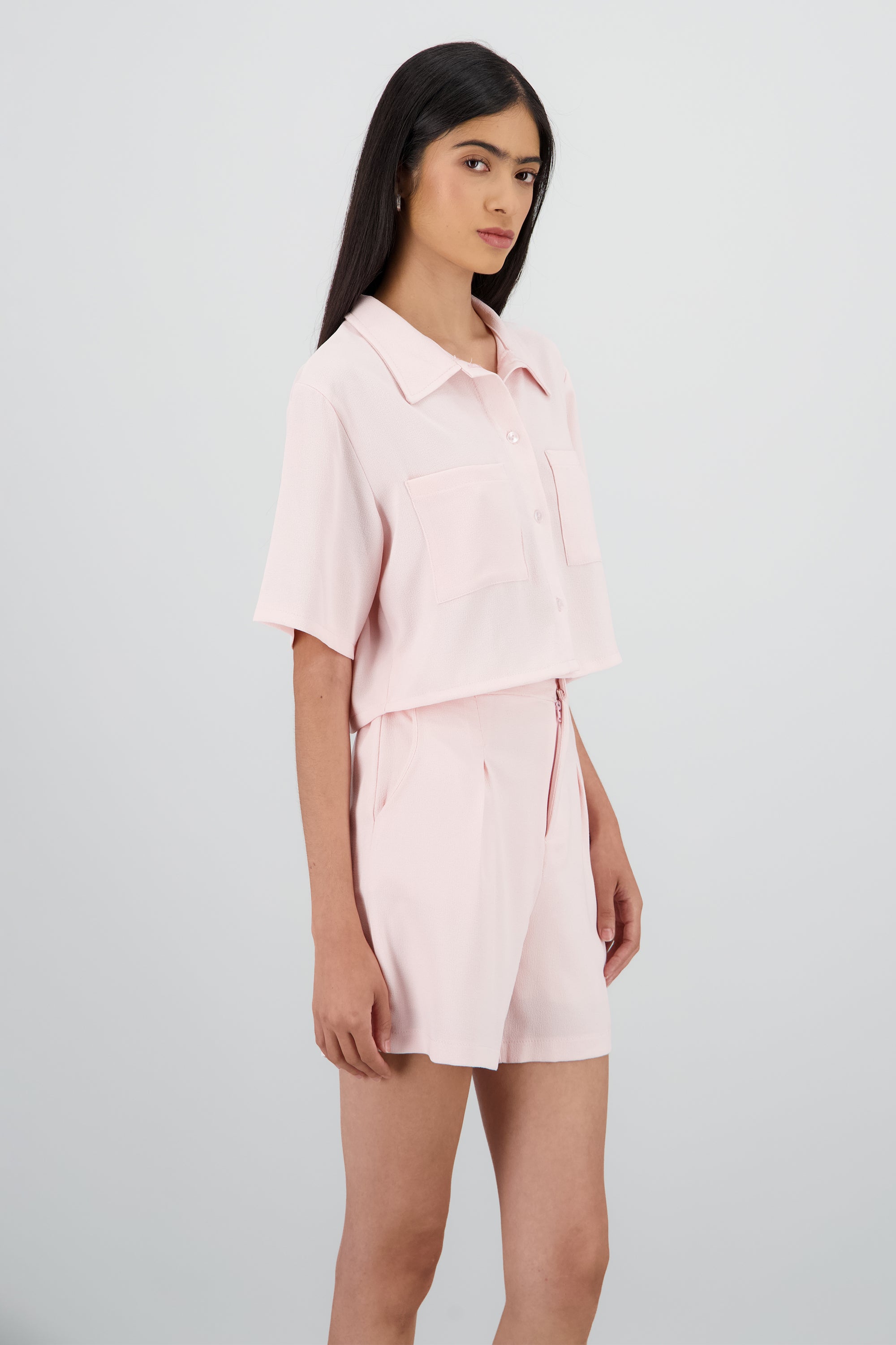 Camisa crop detalle bolsas ROSA PASTEL