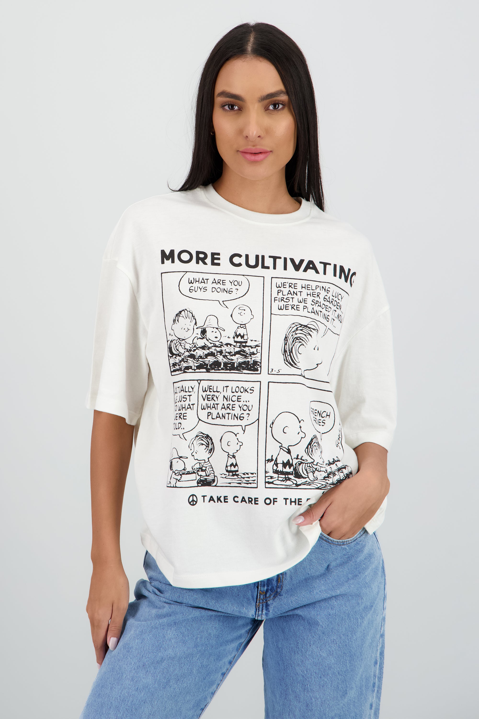 Playera oversized snoopy cartoon BLANCO