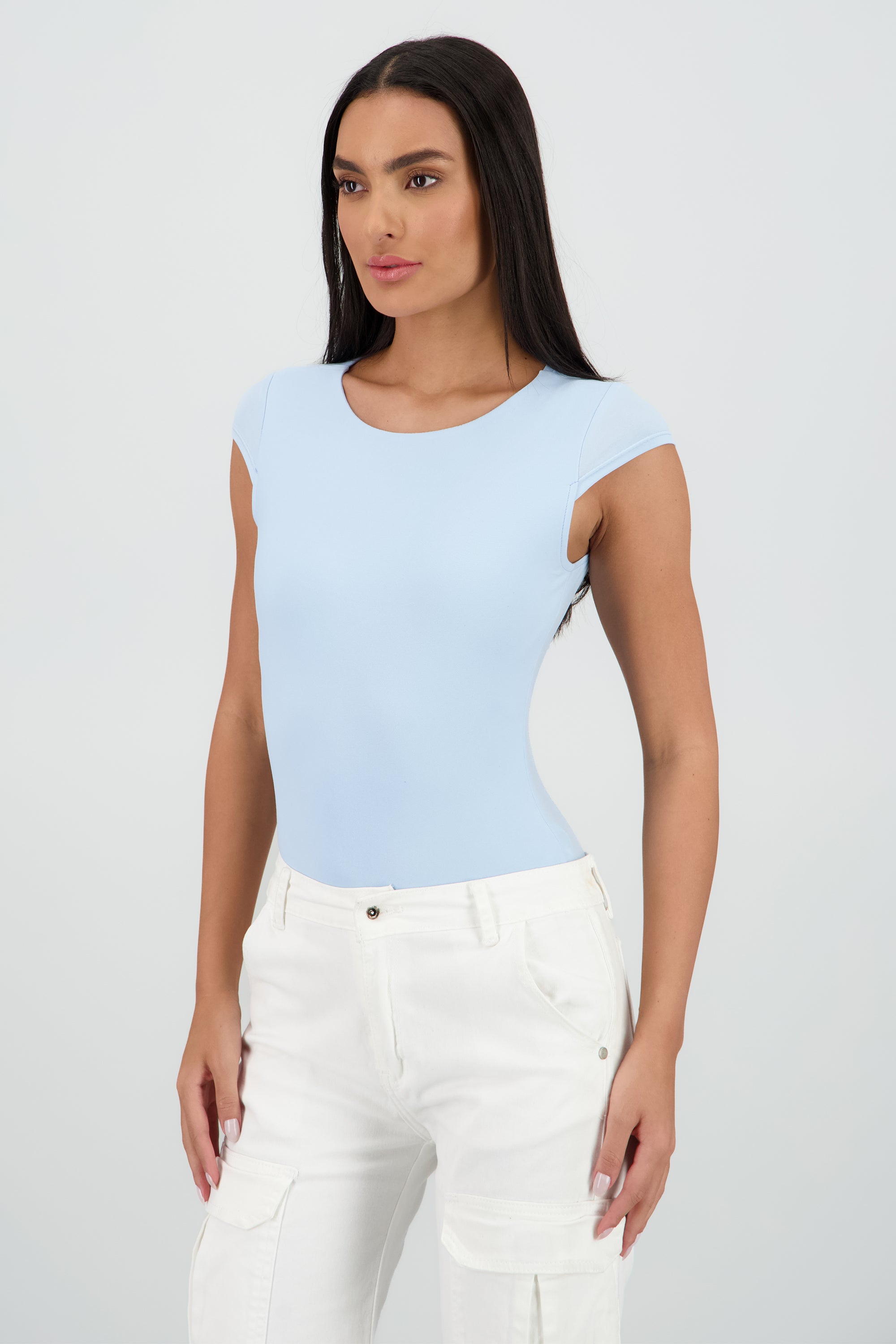 Body liso manga casquillo AZUL PASTEL