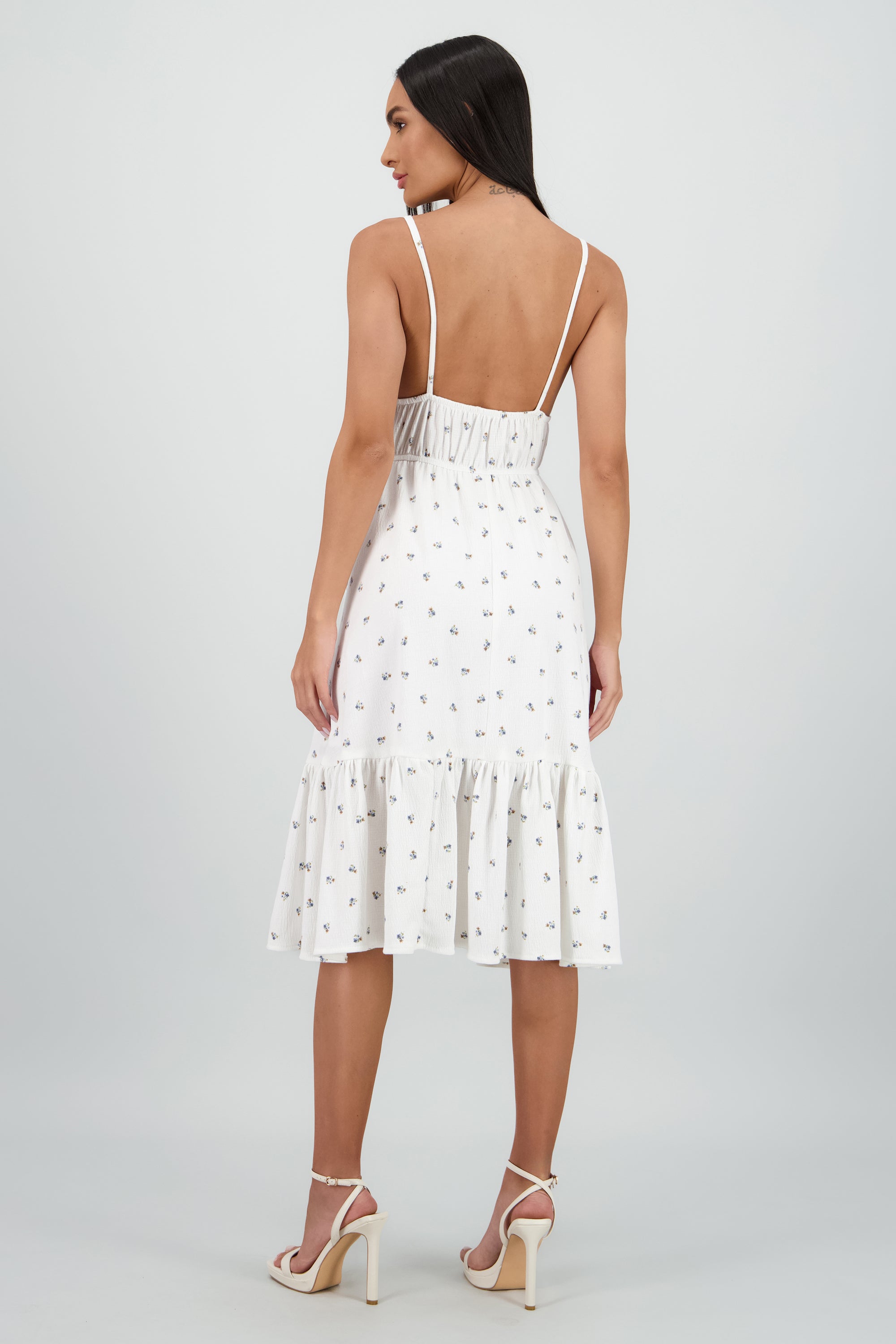 Vestido midi tirantes escote v BLANCO COMBO