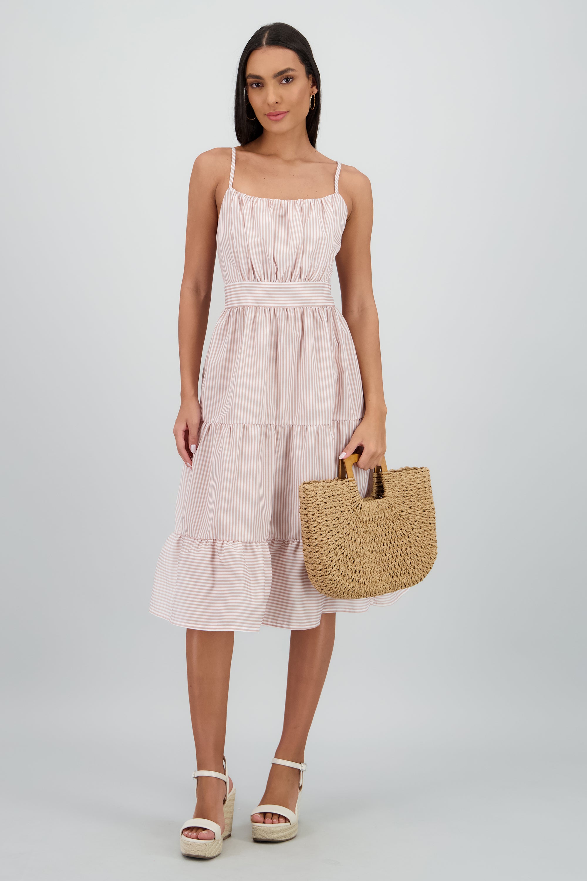 Vestido midi rayas KHAKI COMBO