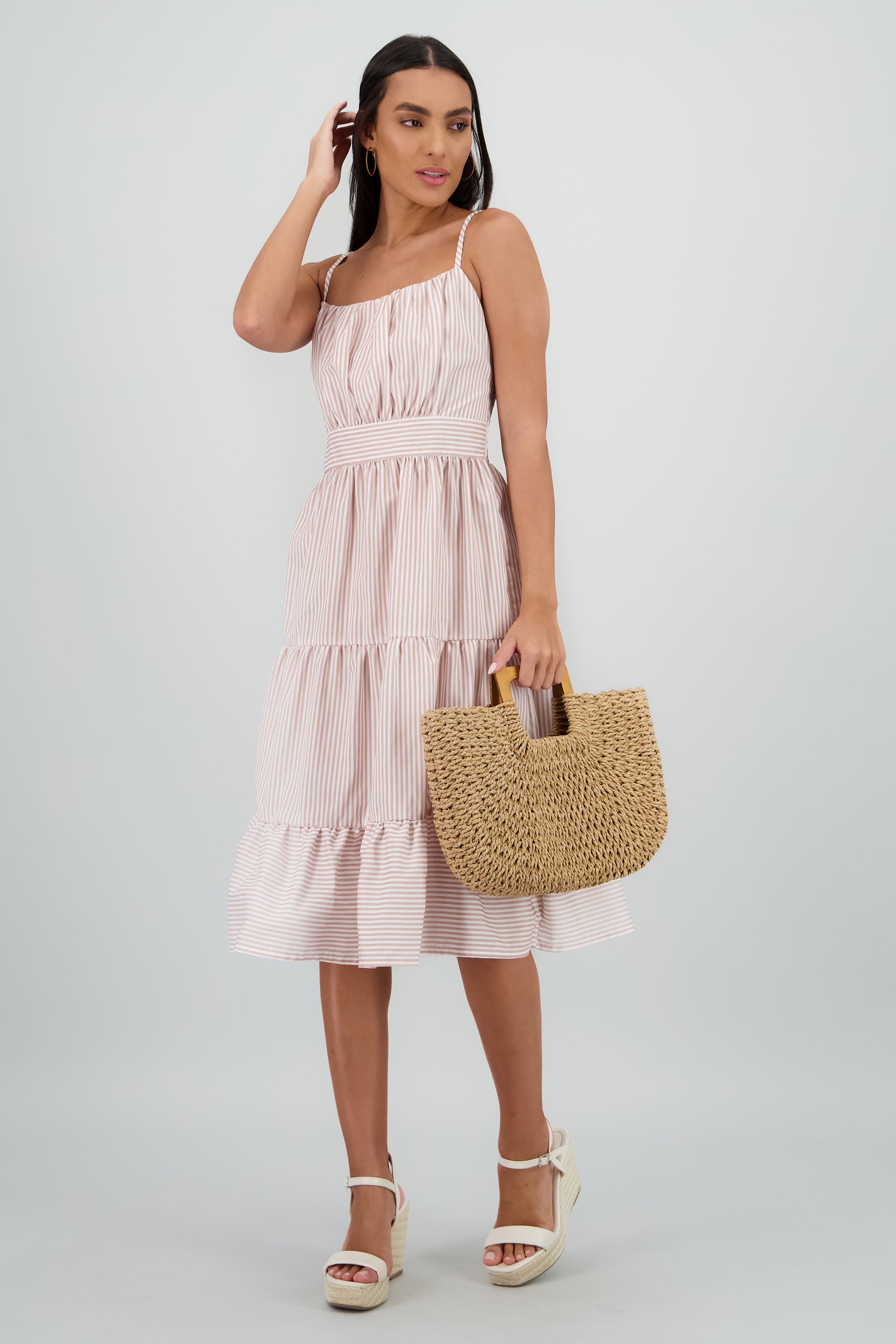 Vestido midi rayas KHAKI COMBO