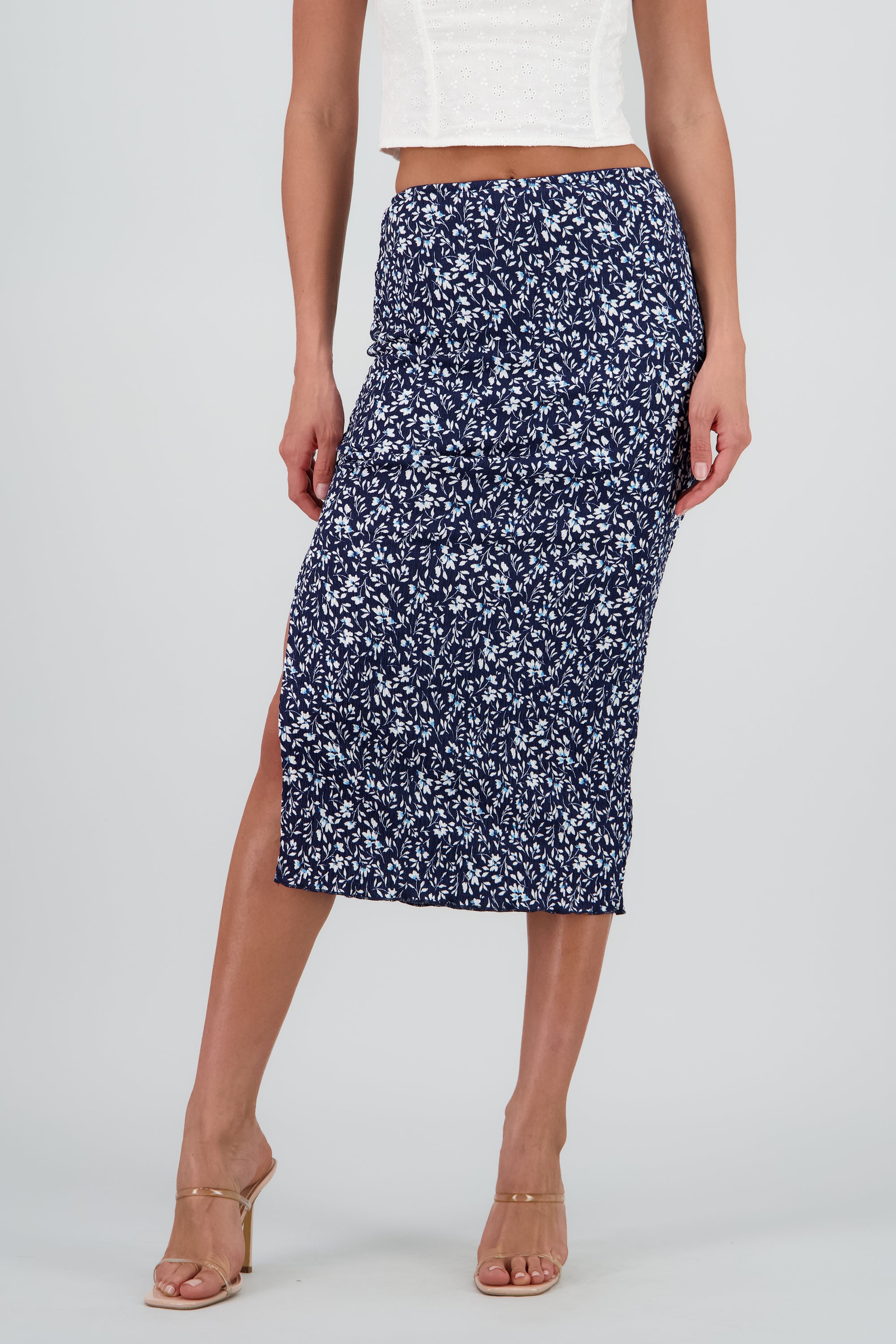 Falda midi abertura mini flores MARINO COMBO