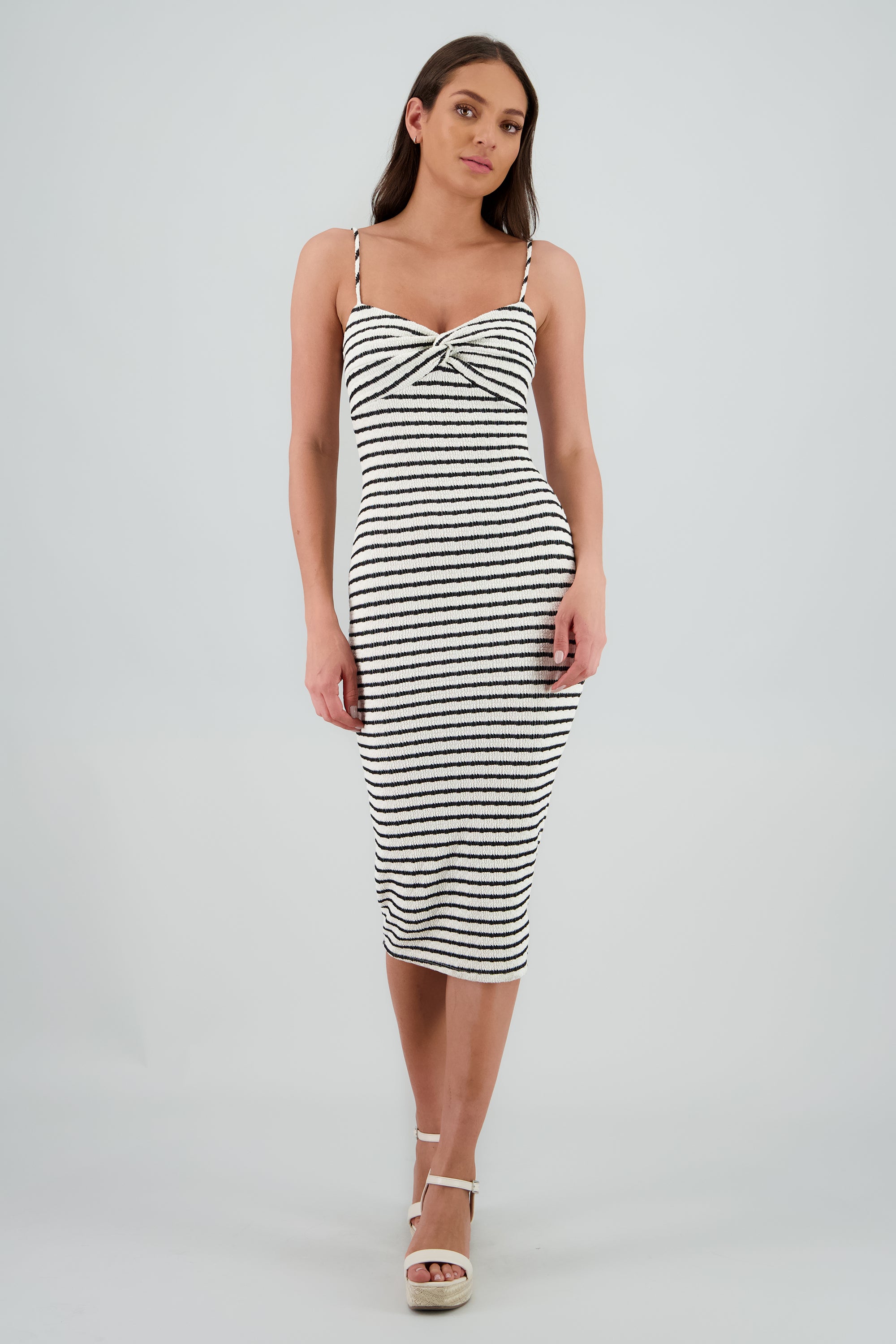 Vestido midi estampado rayas textura BLANCO COMBO