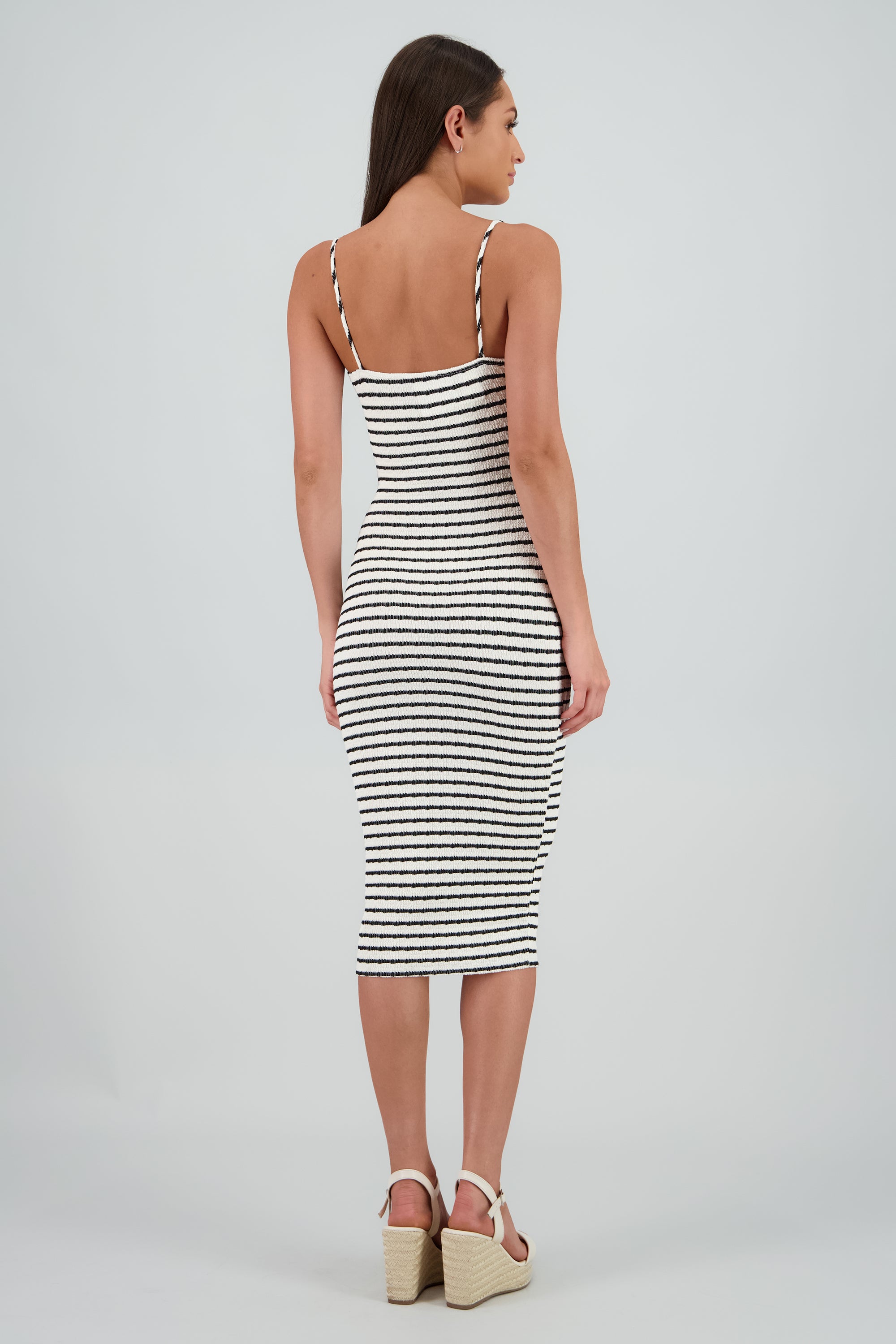 Vestido midi estampado rayas textura BLANCO COMBO