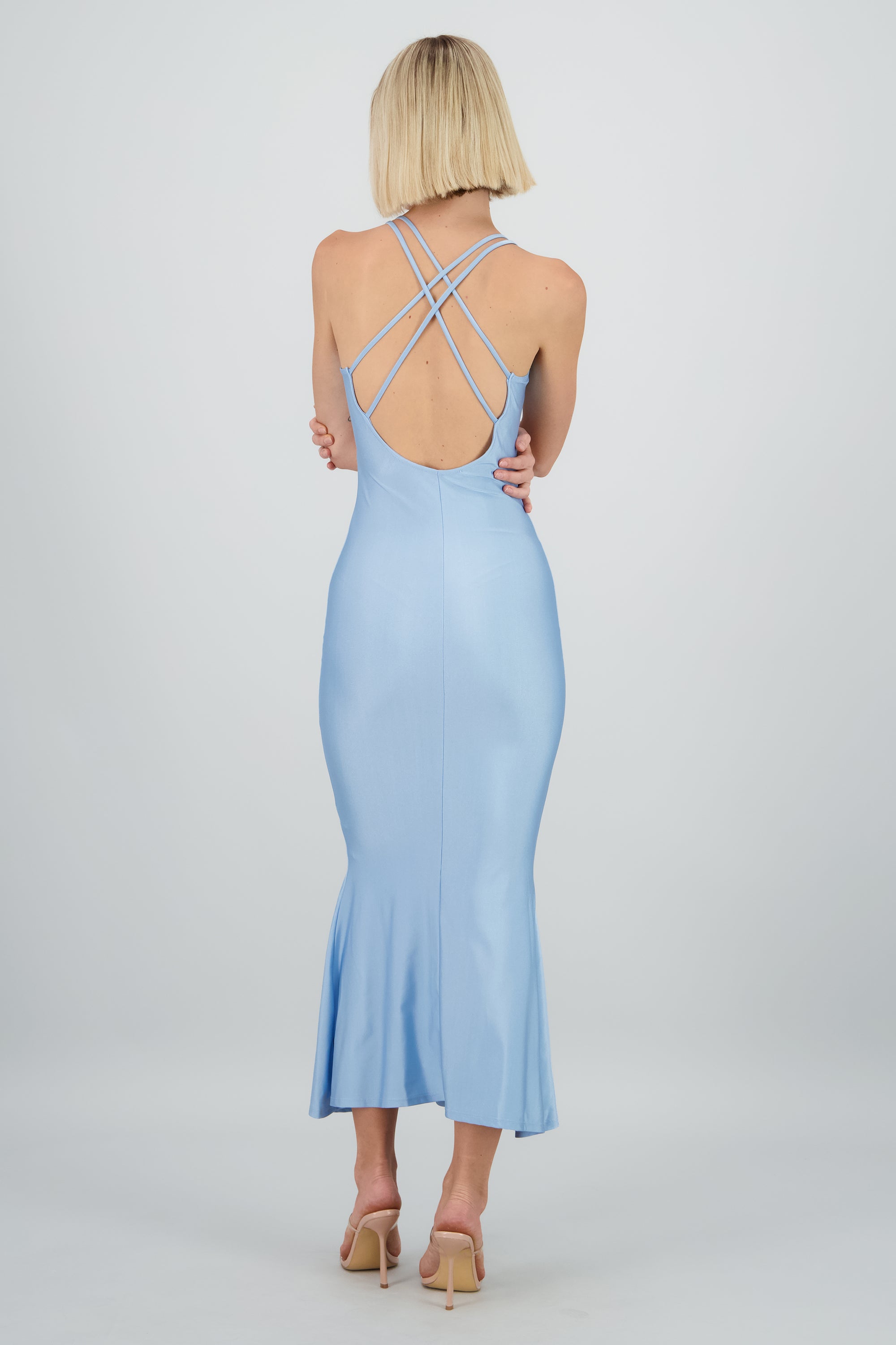 Vestido maxi satin drapeado AZUL CIELO