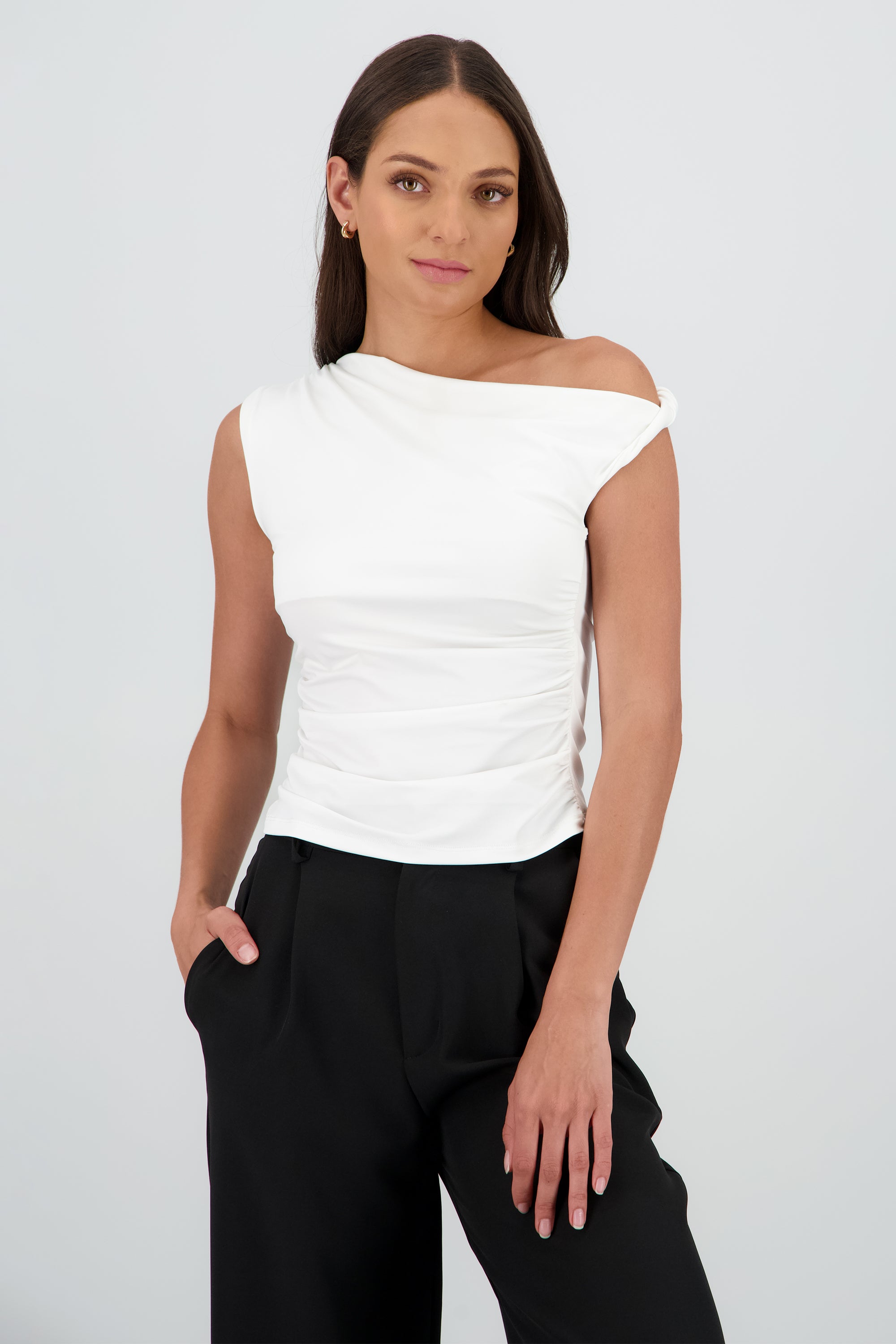 Top liso costados plisados BLANCO