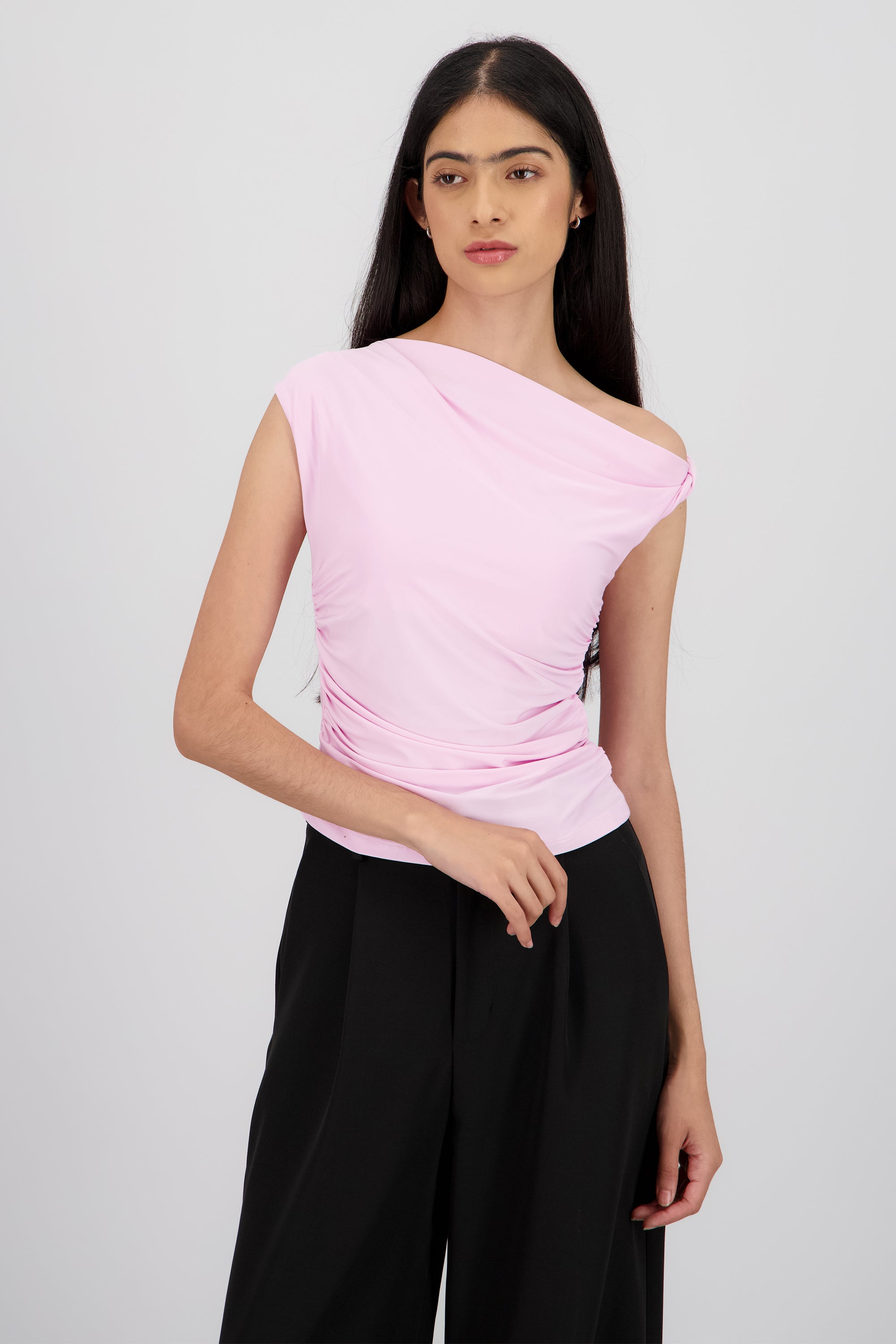 Top liso costados plisados ROSA