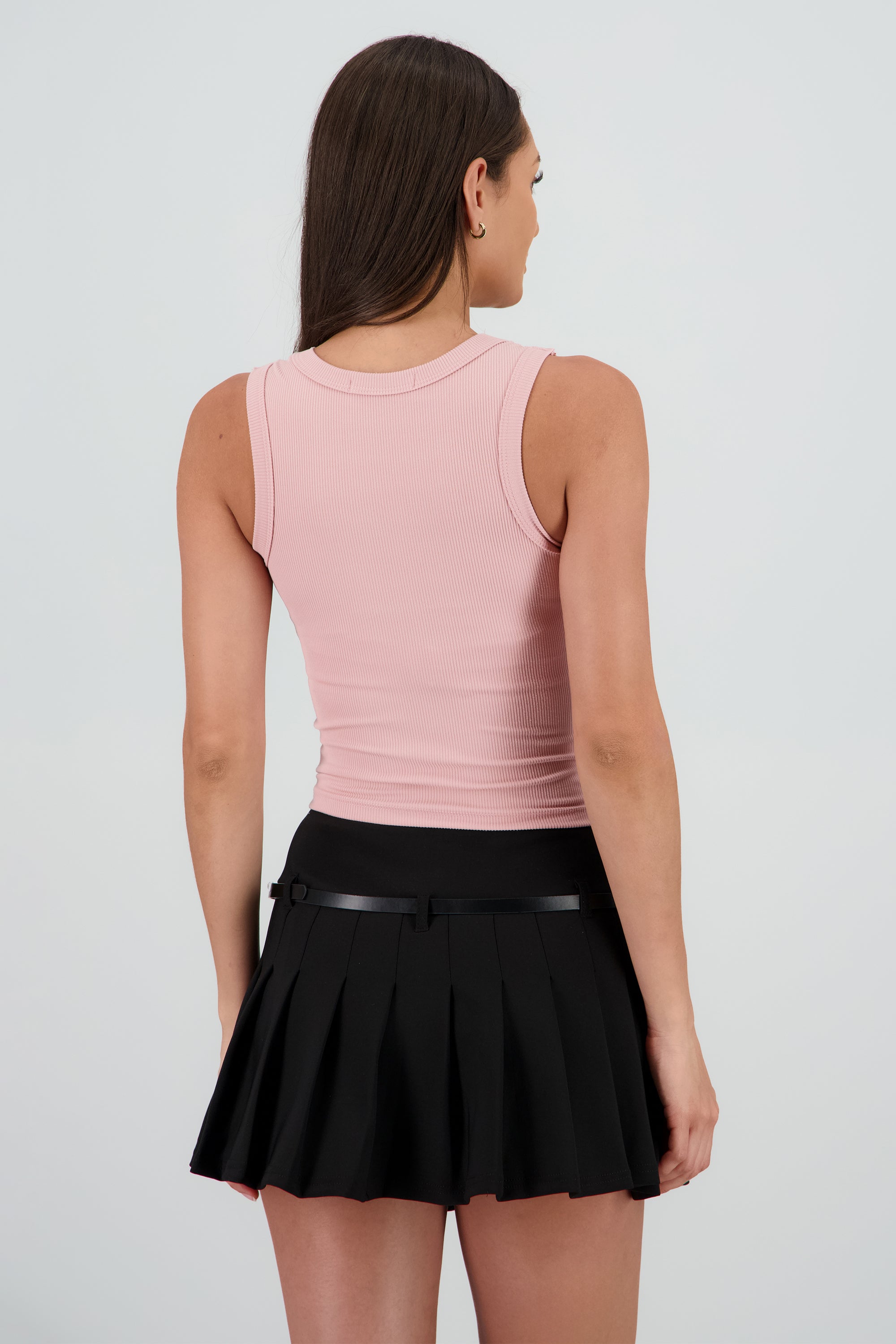 Top sin manga rib detalle copas ROSA PASTEL