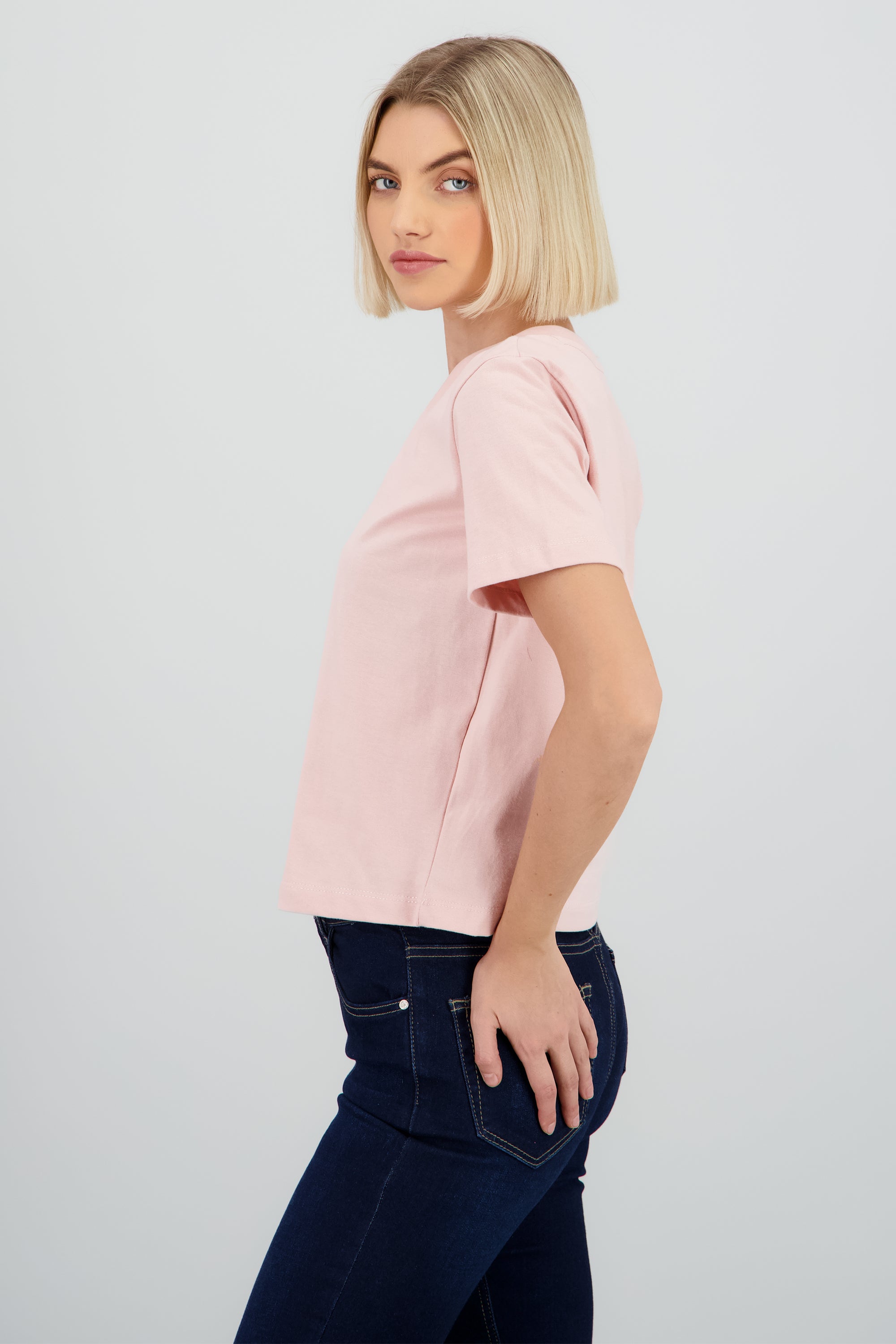 Playera cuello v manga corta lisa ROSA PASTEL