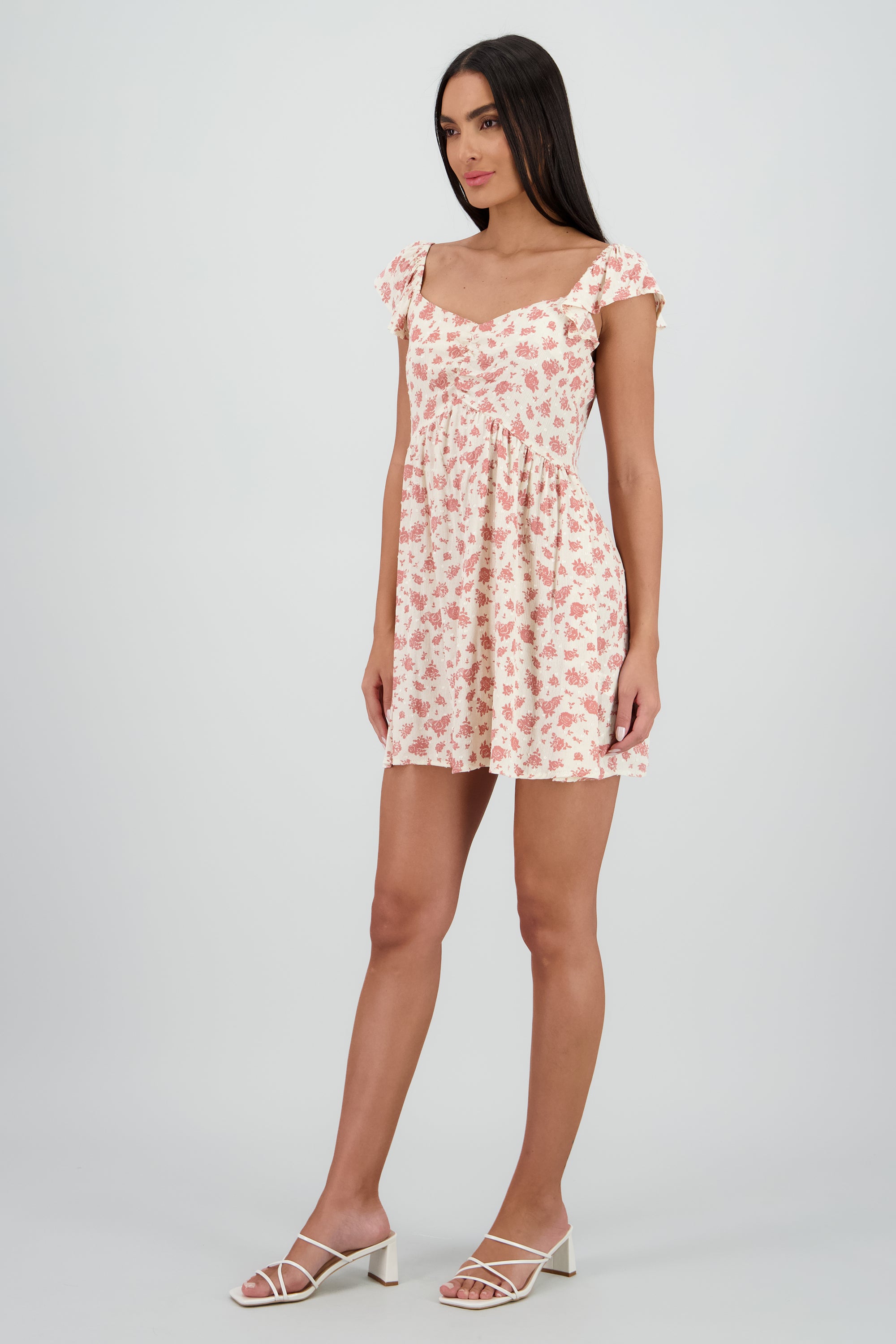 Vestido mini estampado flores textura ROSA COMBO