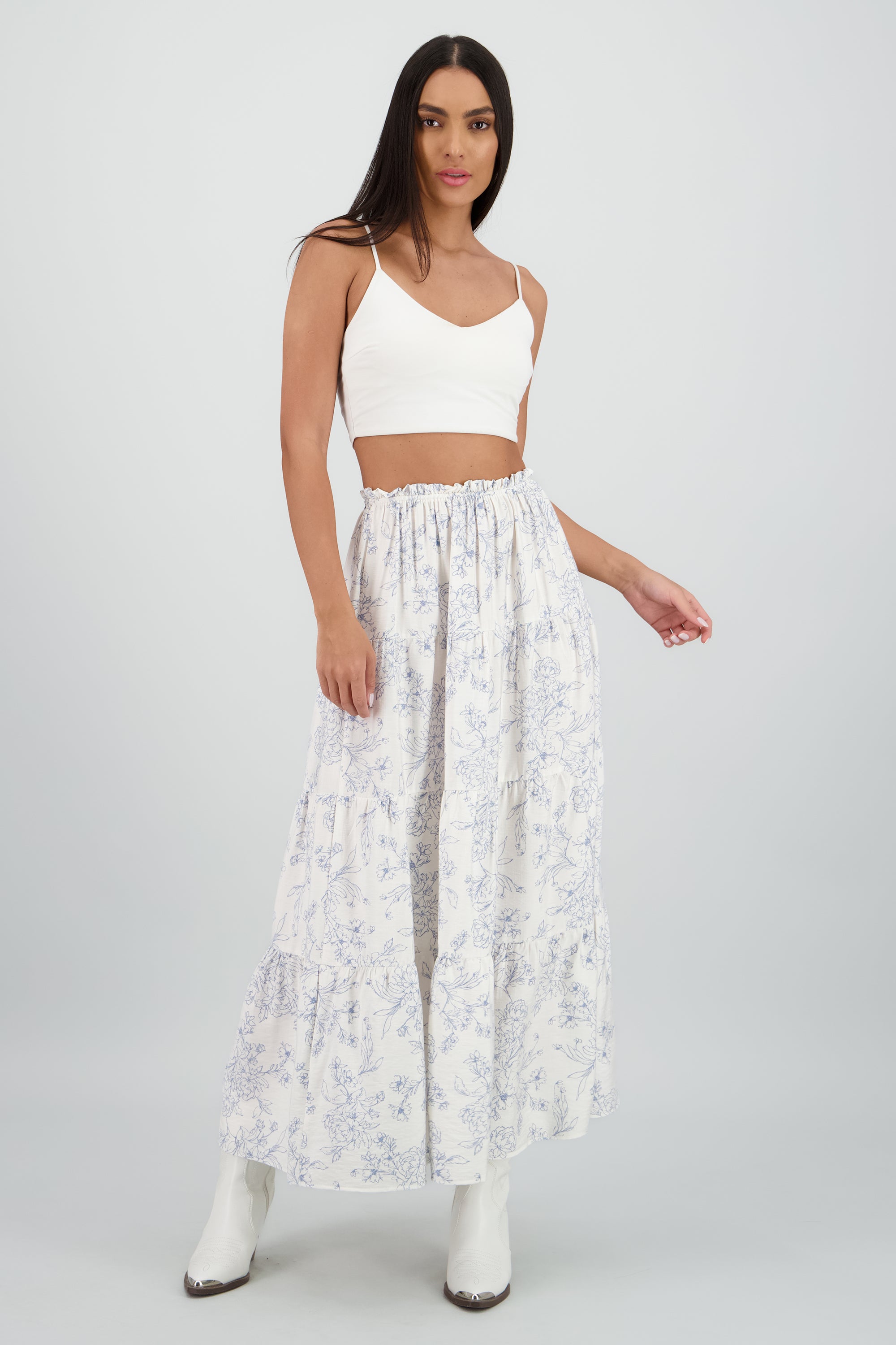 Falda maxi resorte estampado flores AZUL COMBO